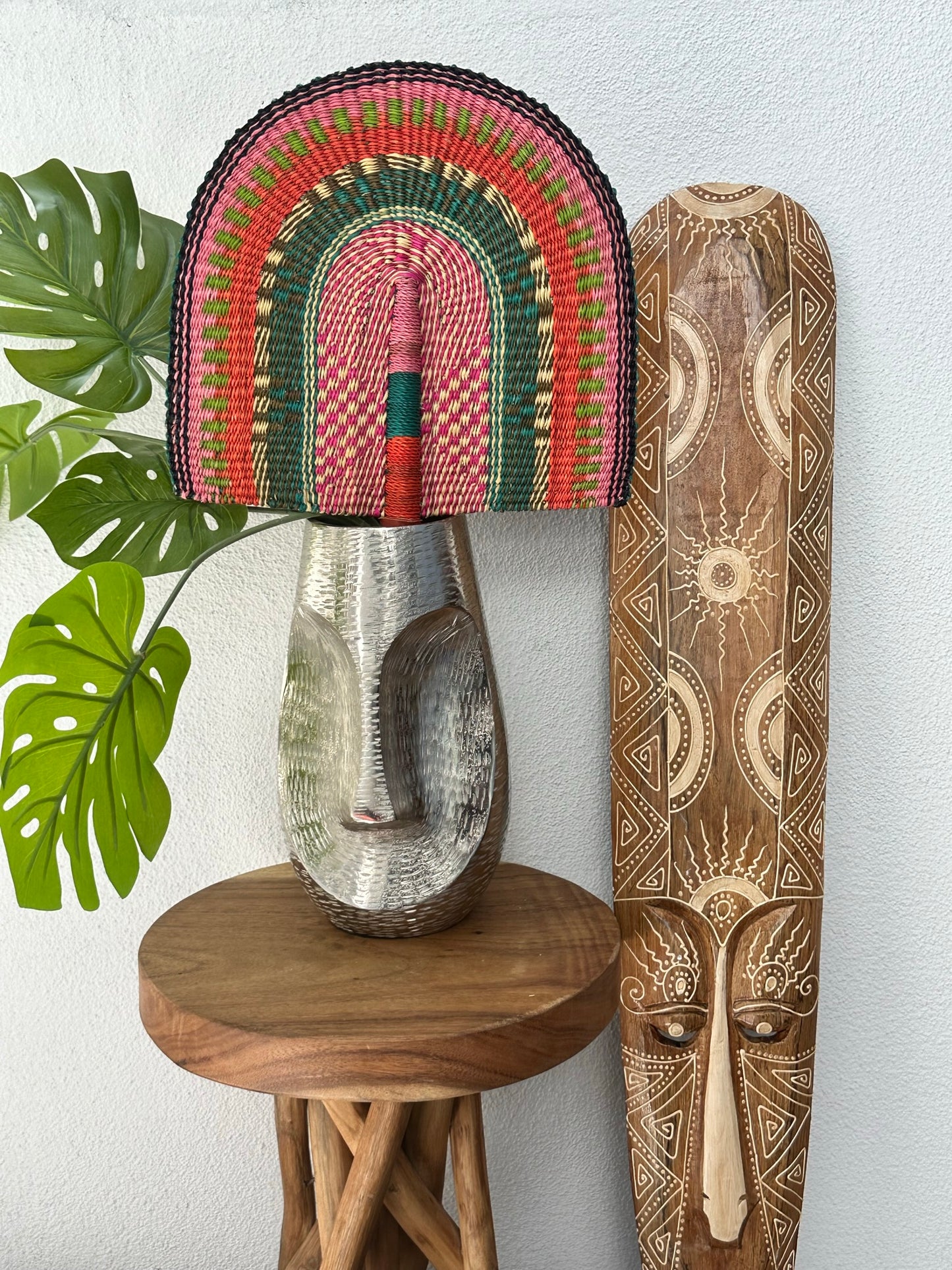 Coral Pink Teal Woven Fan