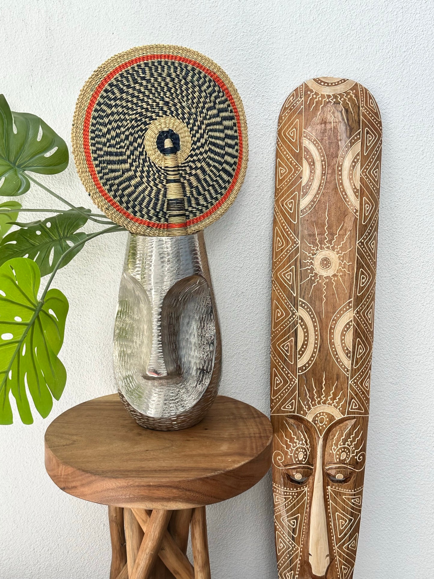 Orange Black Natural Circle Woven Fan
