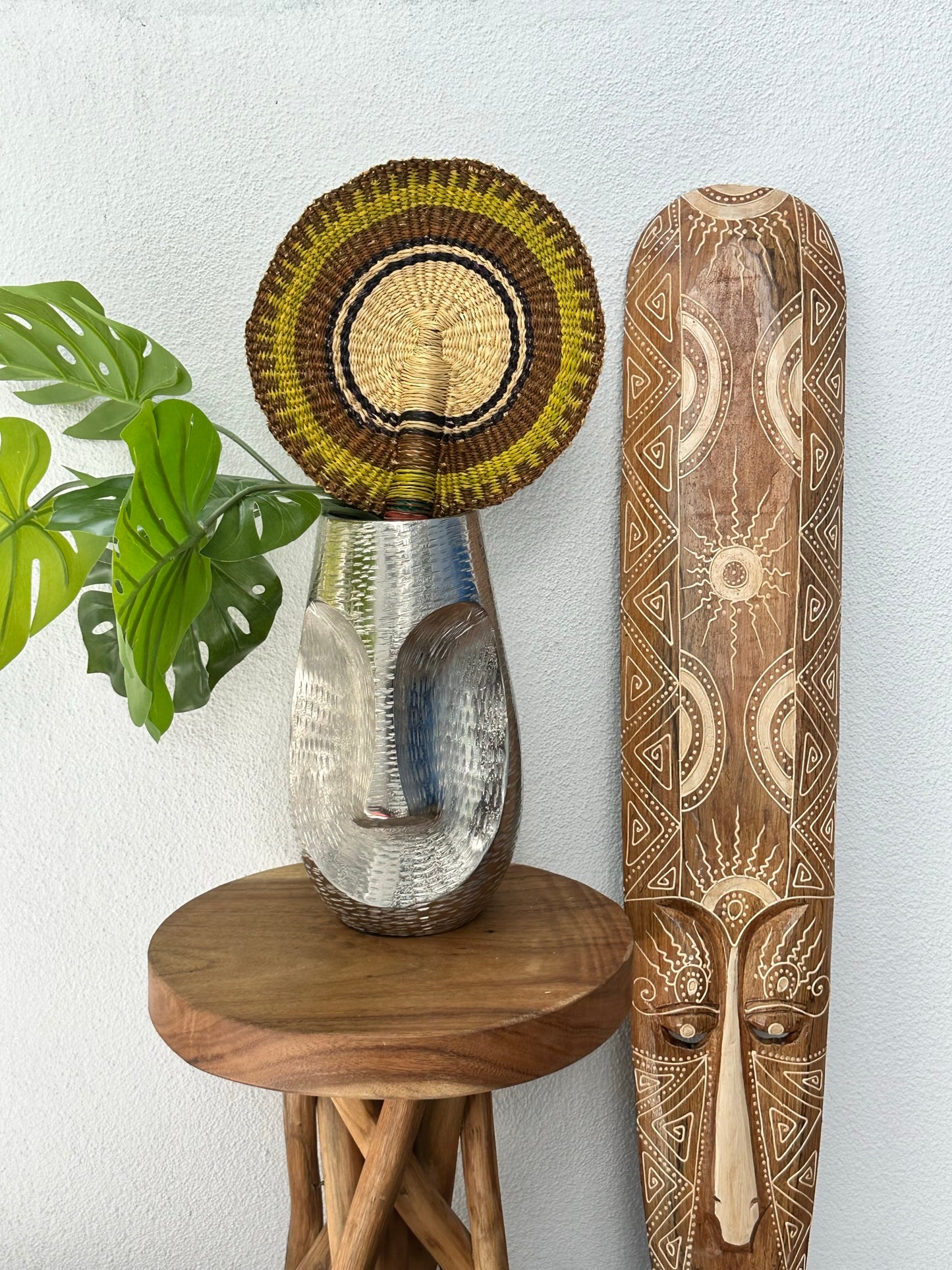 Brown Natural Green Circle Woven Fan