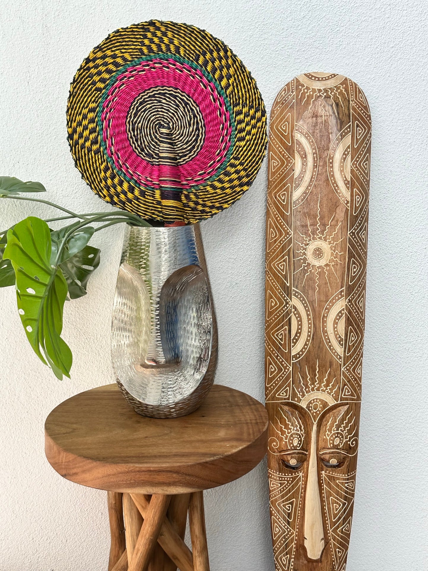 Pink Yellow Circle Woven Fan
