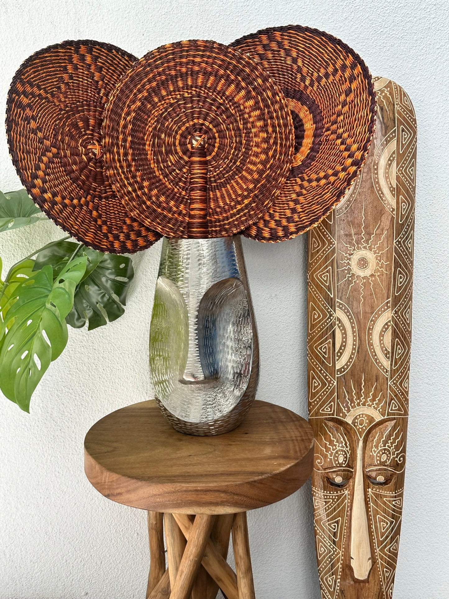 Orange Brown Circle Woven Fan