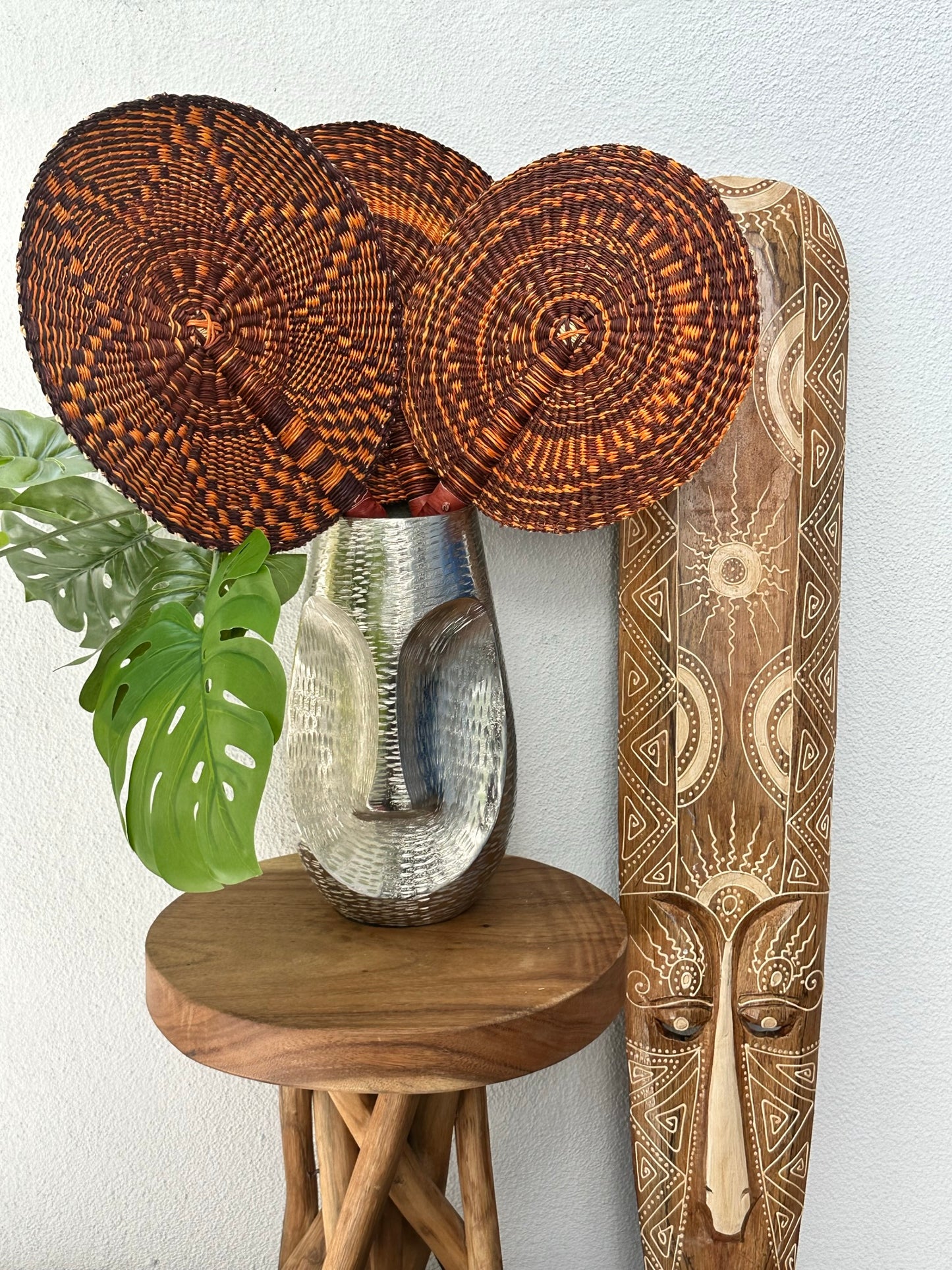 Orange Brown Circle Woven Fan