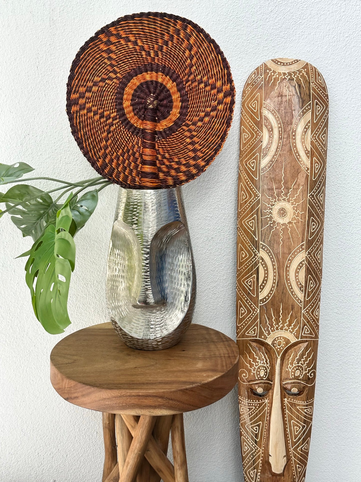 Orange Brown Circle Woven Fan