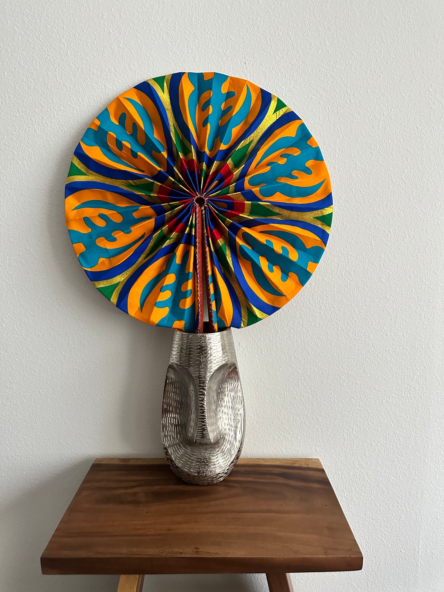 Gye Nyame Kente Jumbo Ankara Folding Fan (Double Sided)