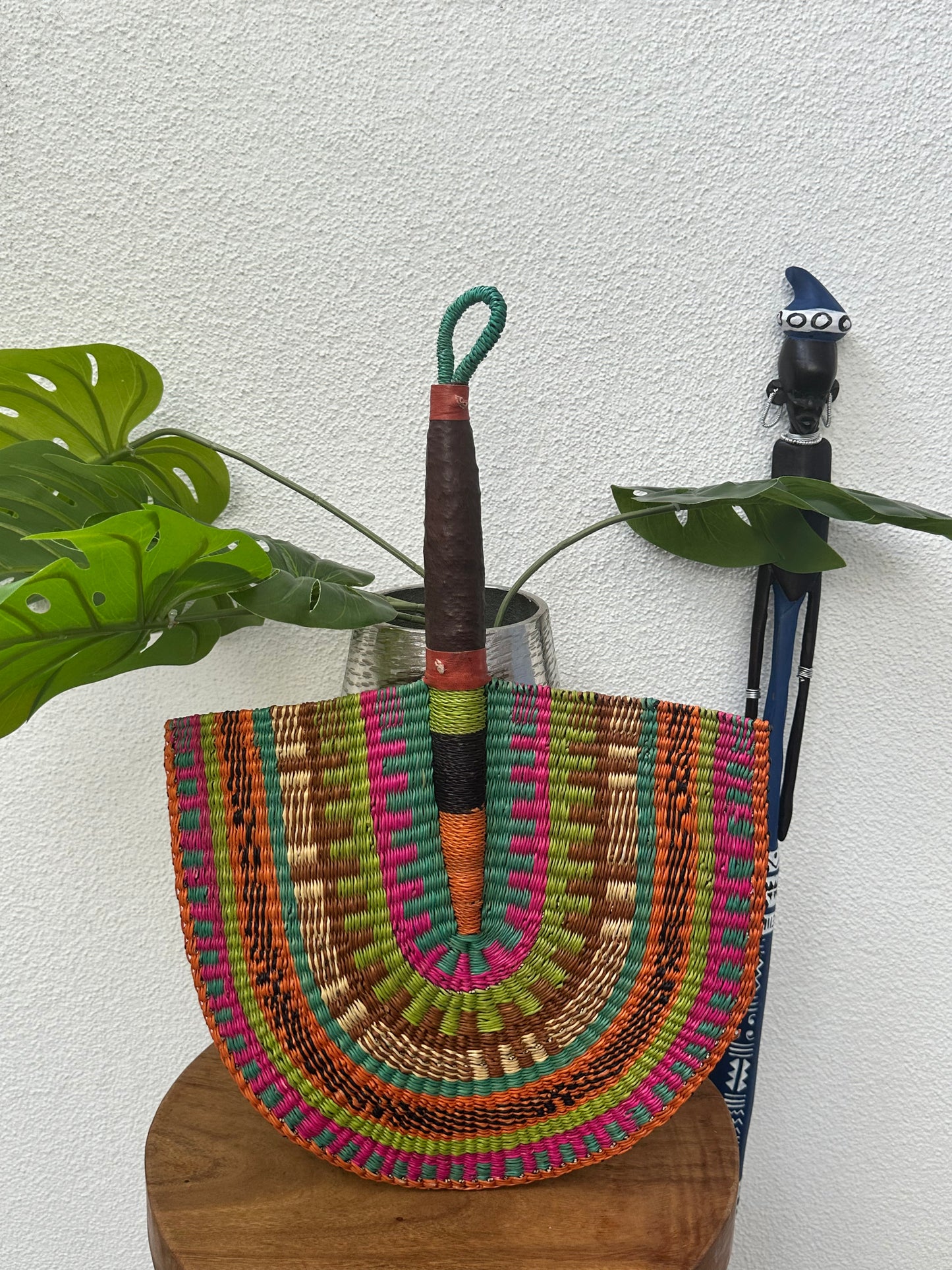 Turquoise Orange Woven Fan