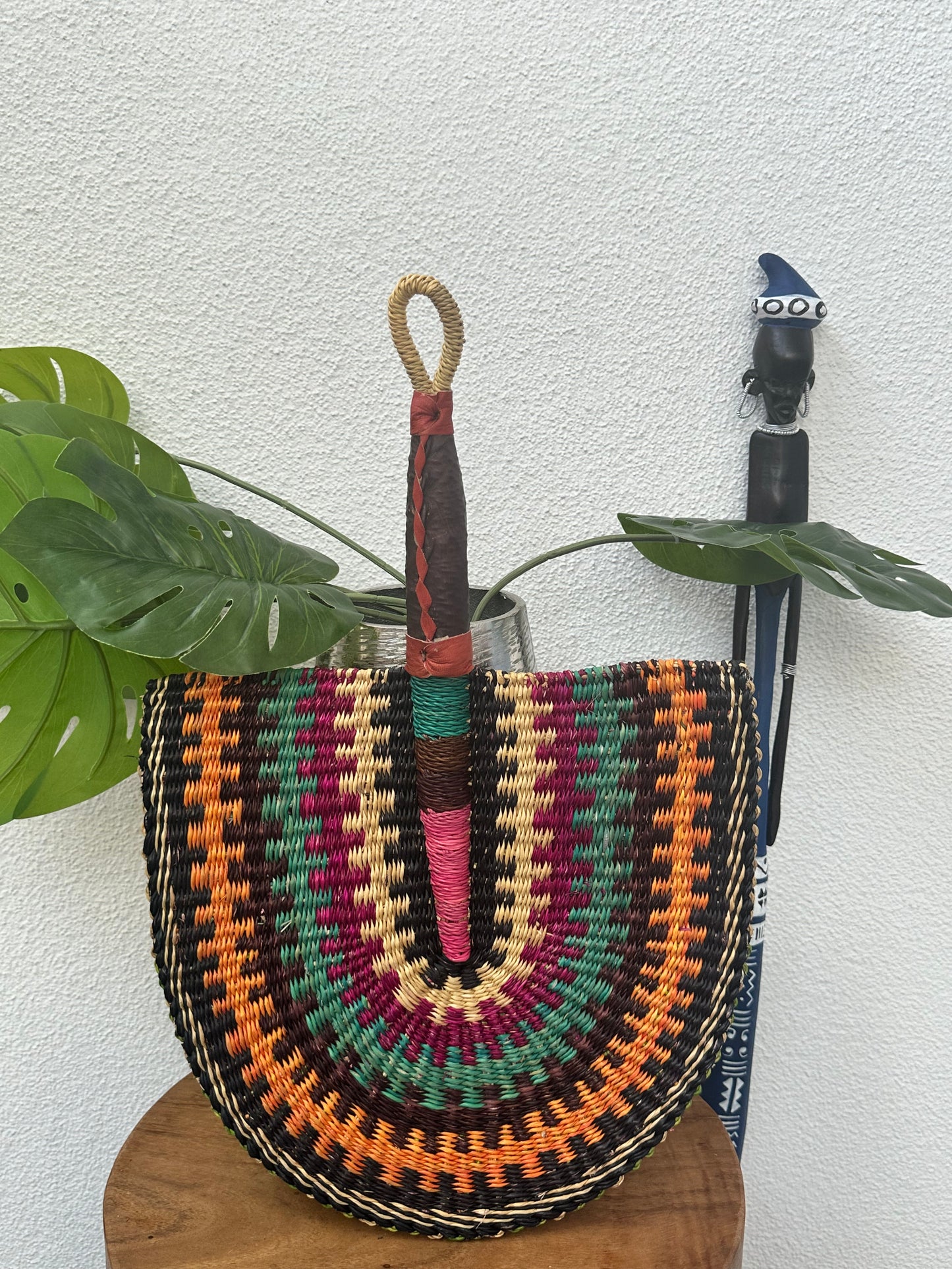 Turquoise Brown Fuchsia Woven Fan