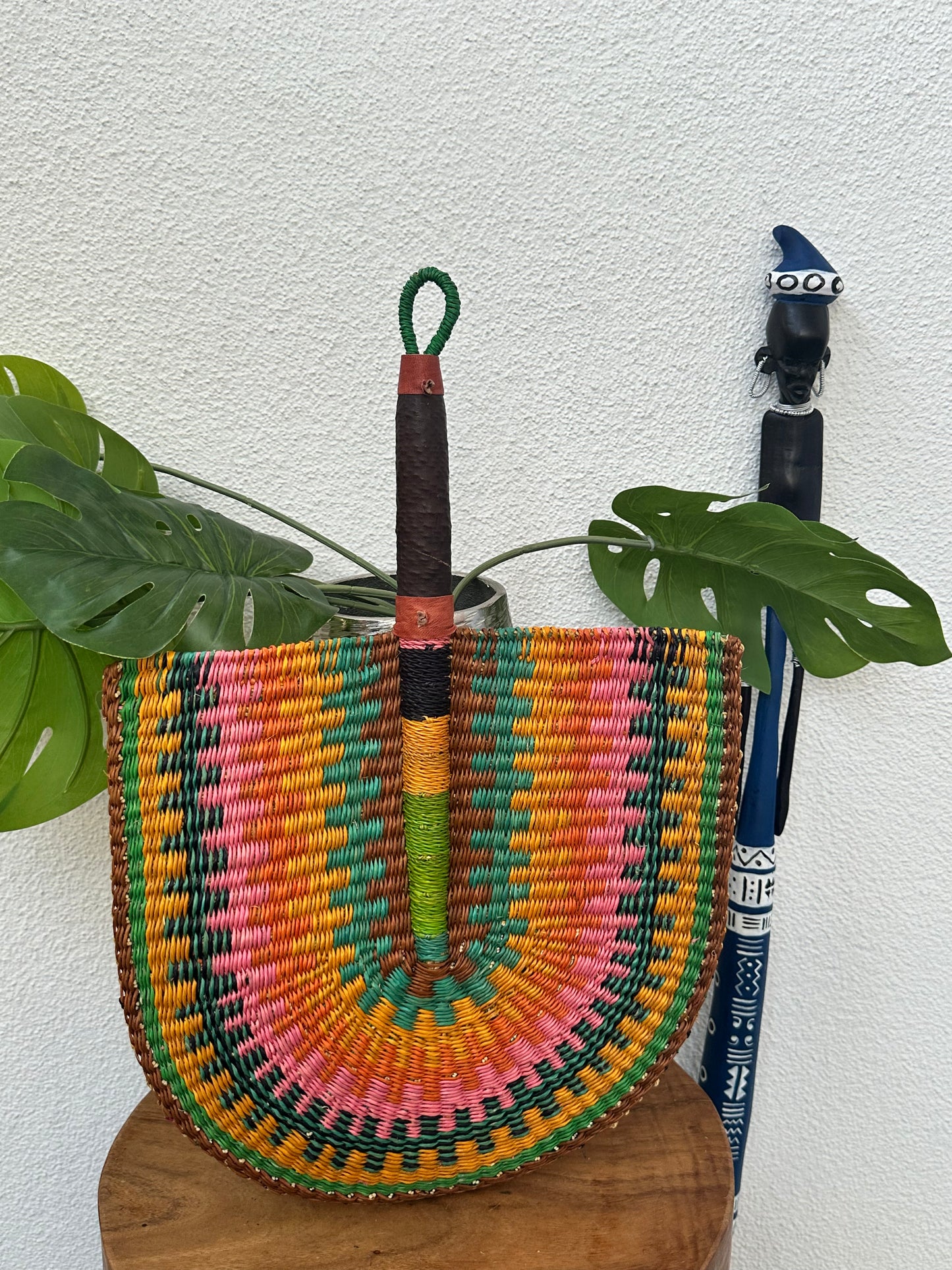 Green Yellow Black Woven Fan