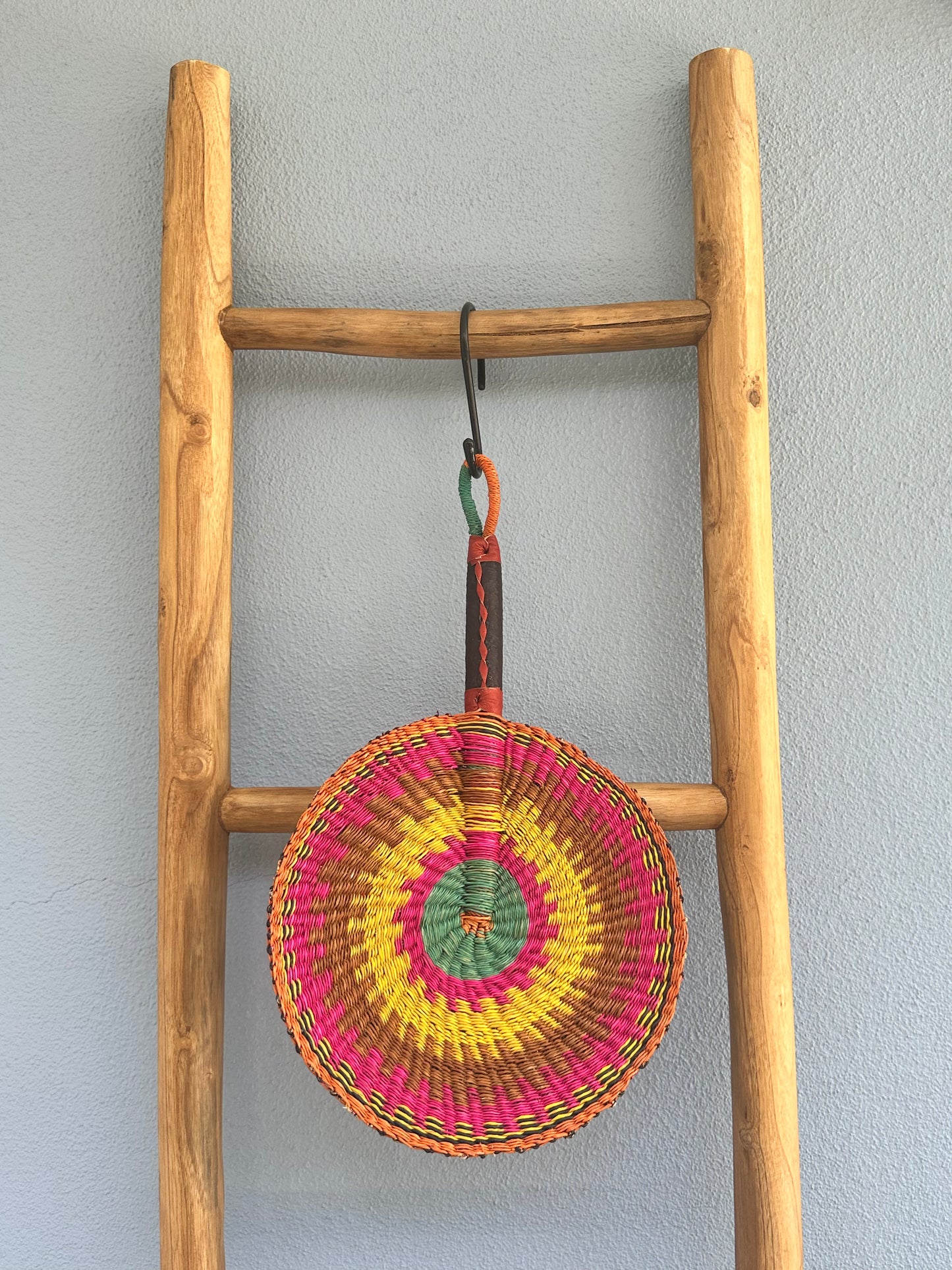 Yellow Pink Circle Woven Fan