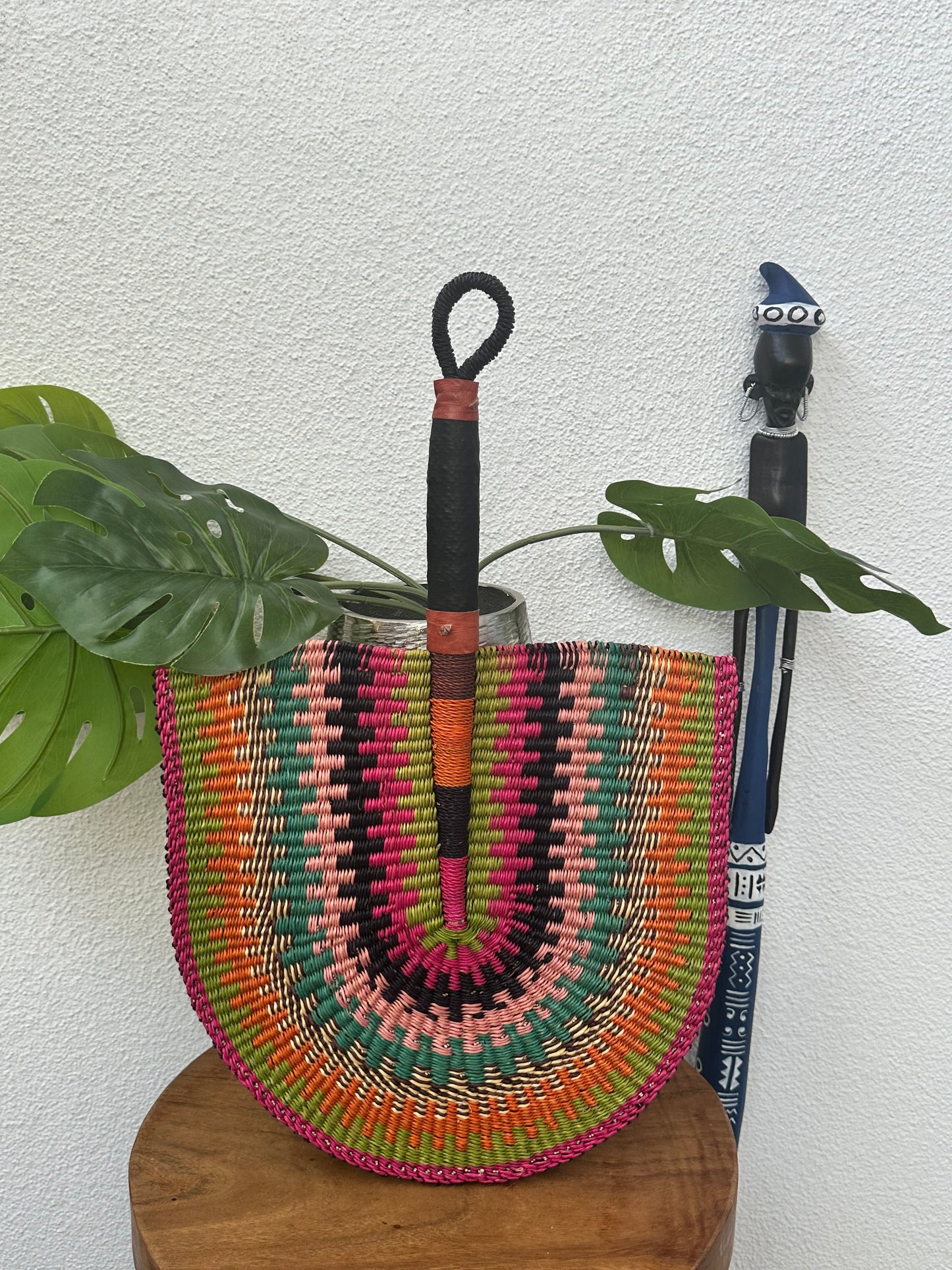Pink Multi Colorful Woven Fan
