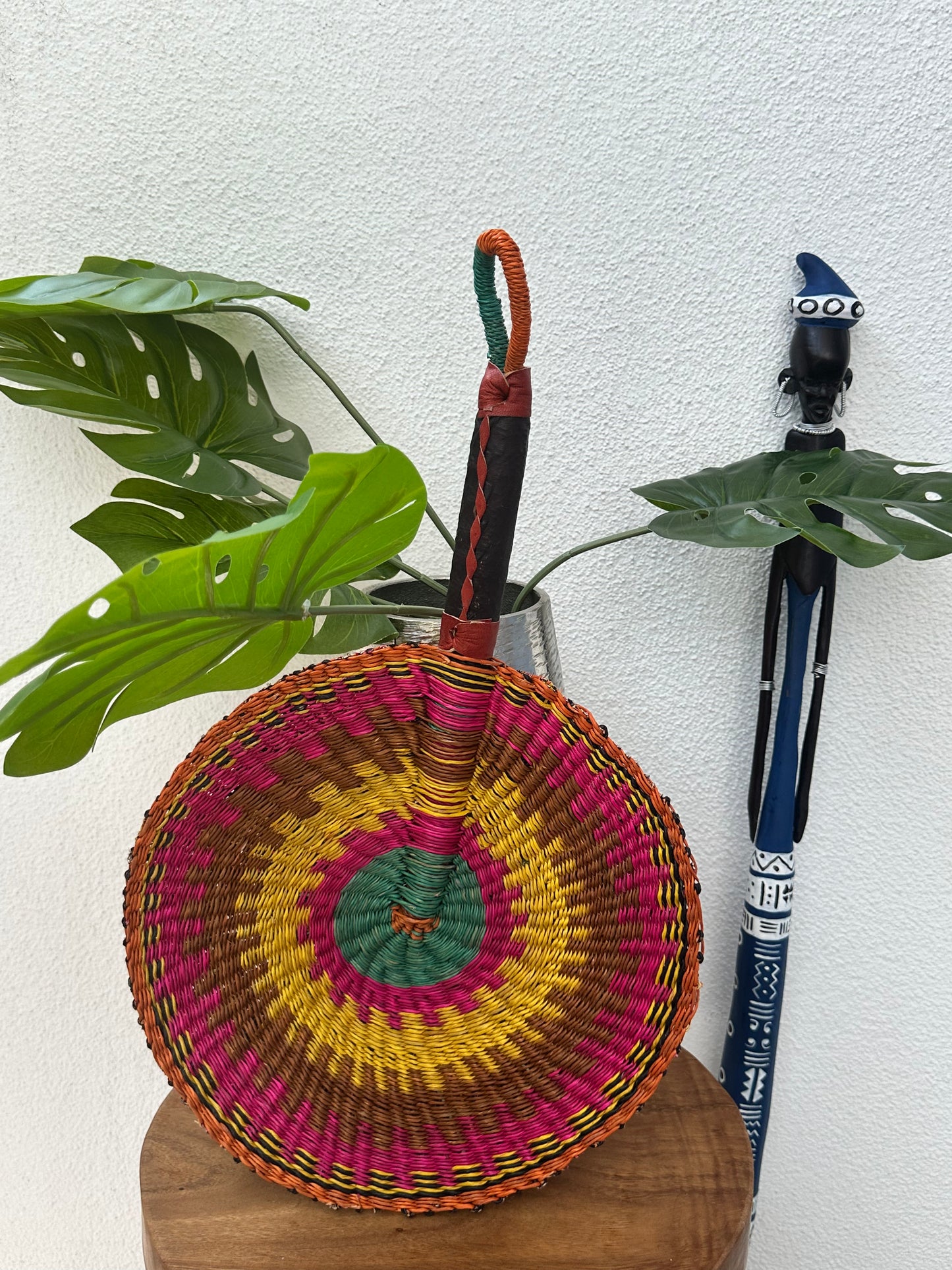 Yellow Pink Circle Woven Fan