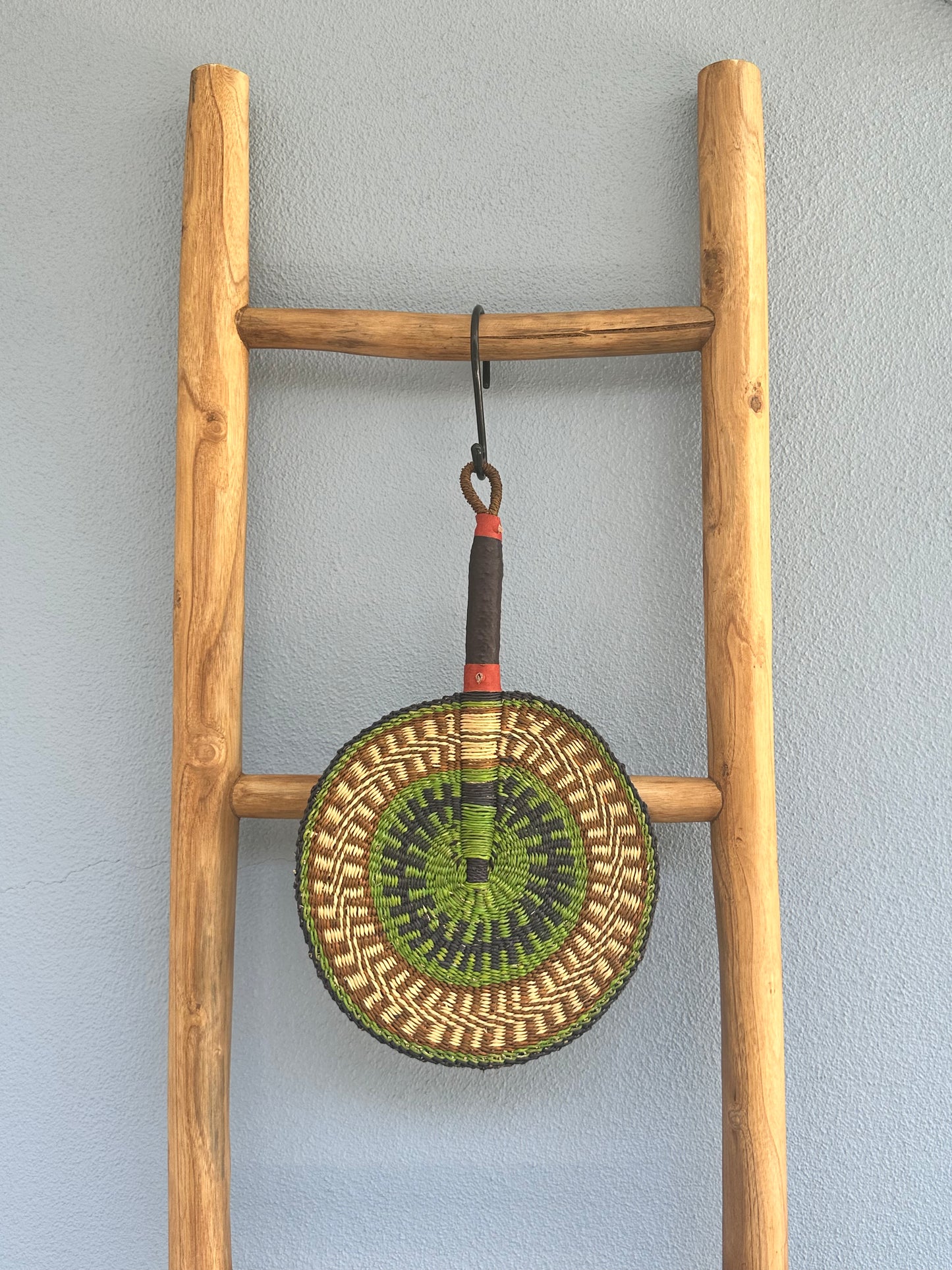 Brown Green Circle Woven Fan
