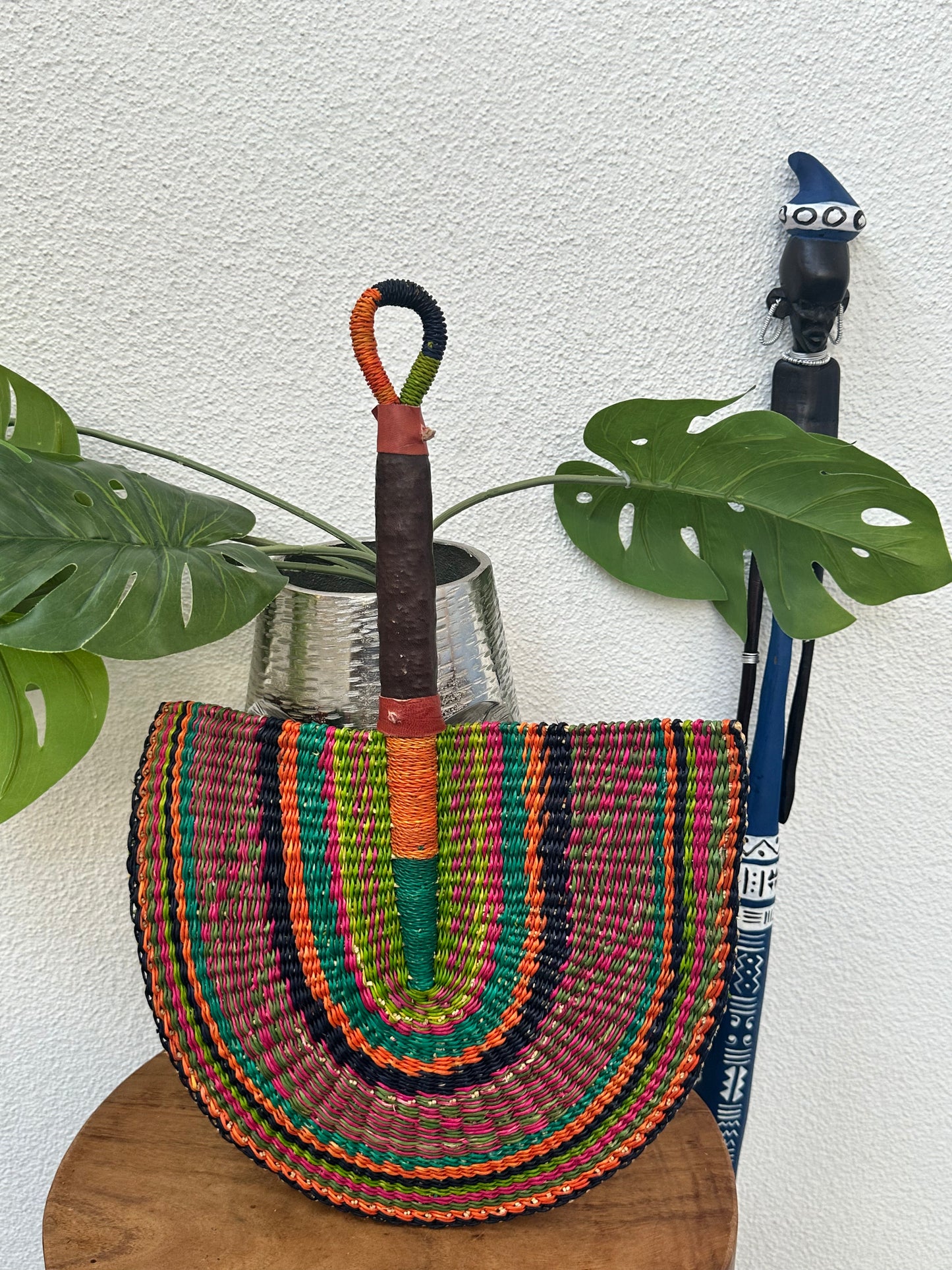 Pink Green Woven Fan