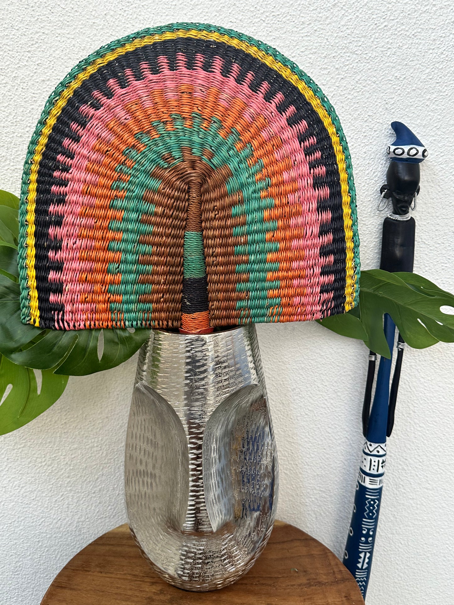Orange Teal Brown Woven Fan