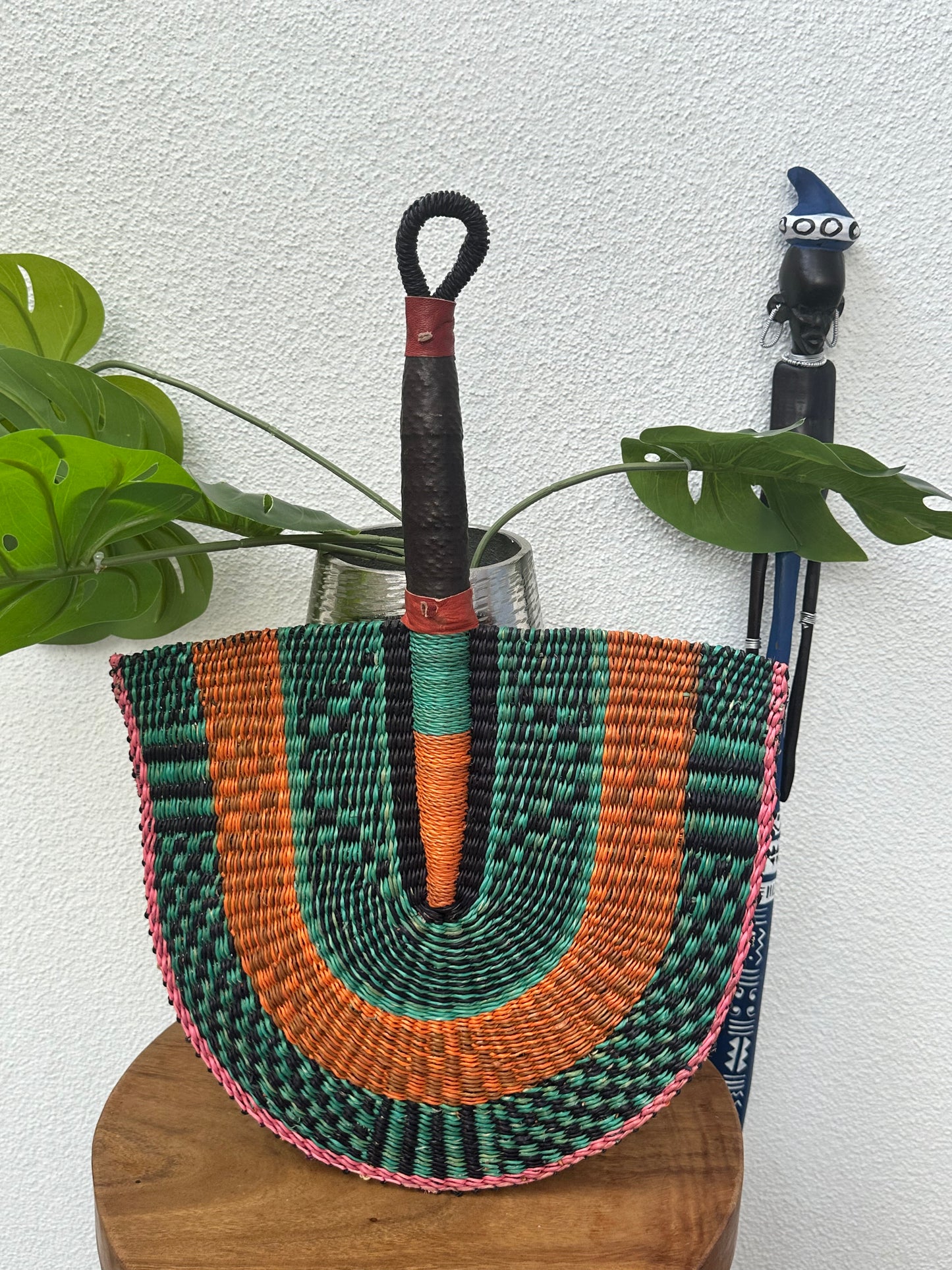 Turquoise Orange Woven Fan