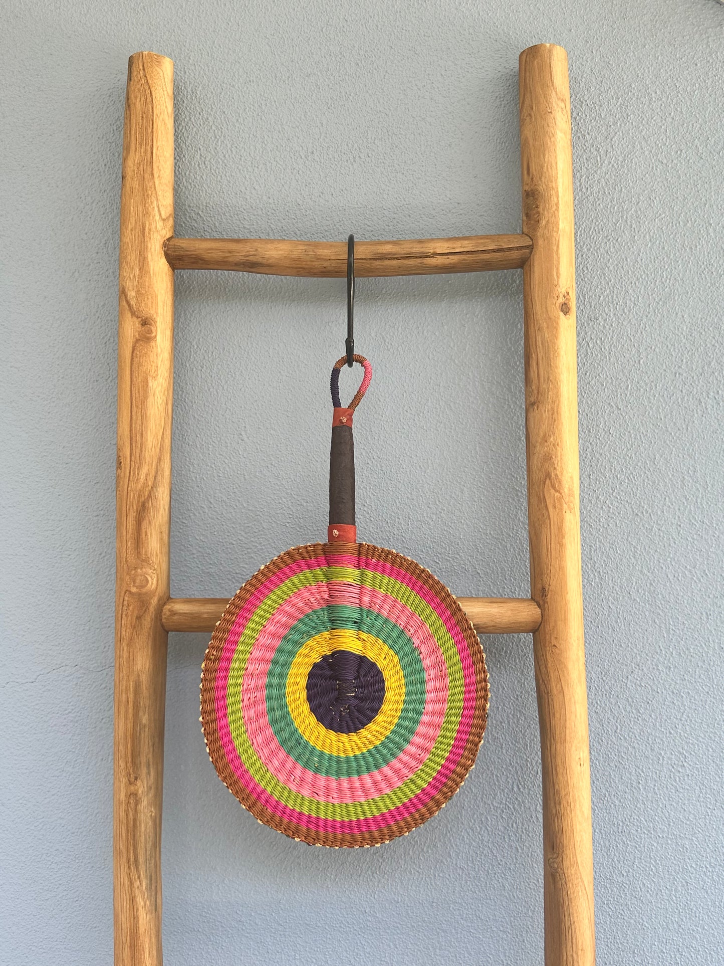 Brown Pink Circle Woven Fan