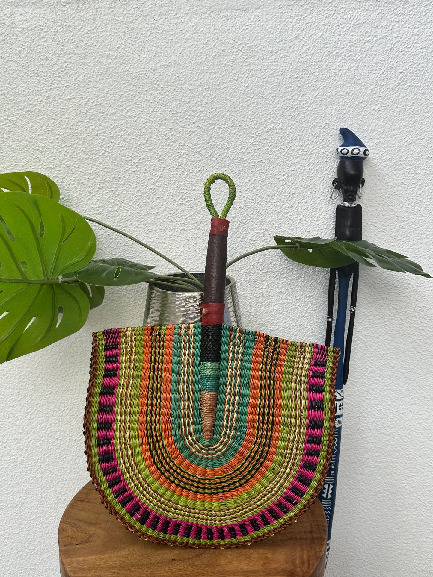 Green Colorful Woven Fan