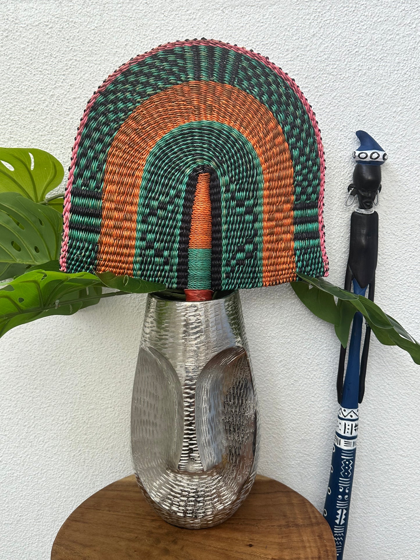 Turquoise Orange Woven Fan