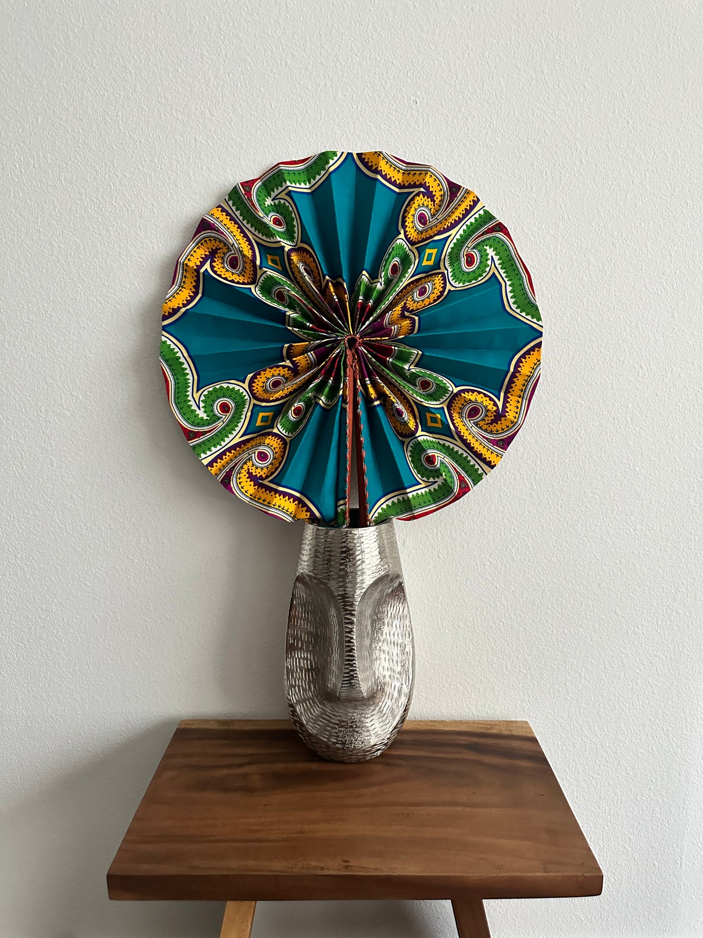 Turquoise Purple Green Jumbo Ankara Folding Fan (Double Sided)