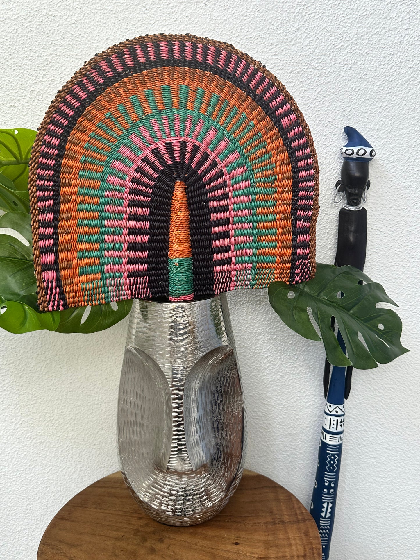 Navy Orange Teal Pink Woven Fan