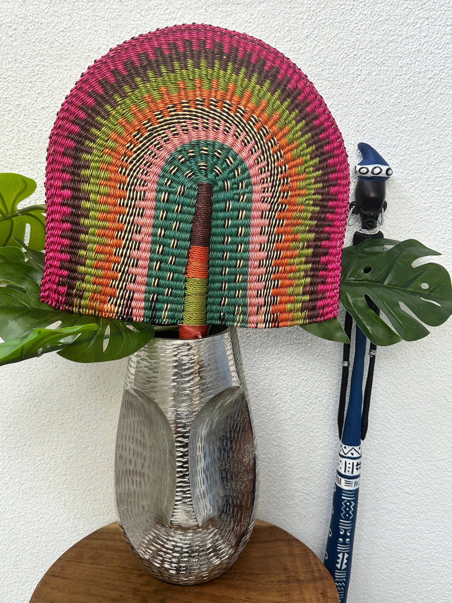 Pink Brown Green Woven Fan
