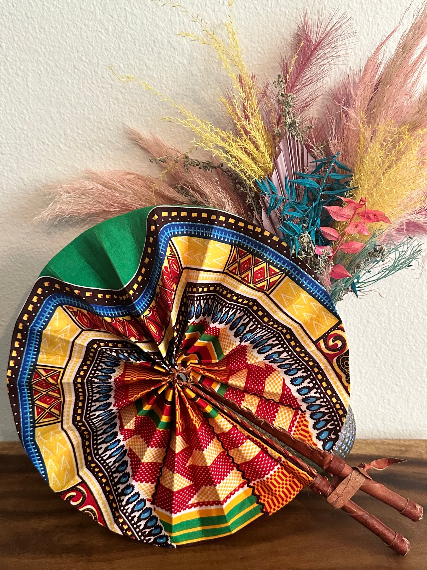Red Green Ankara Folding Fan