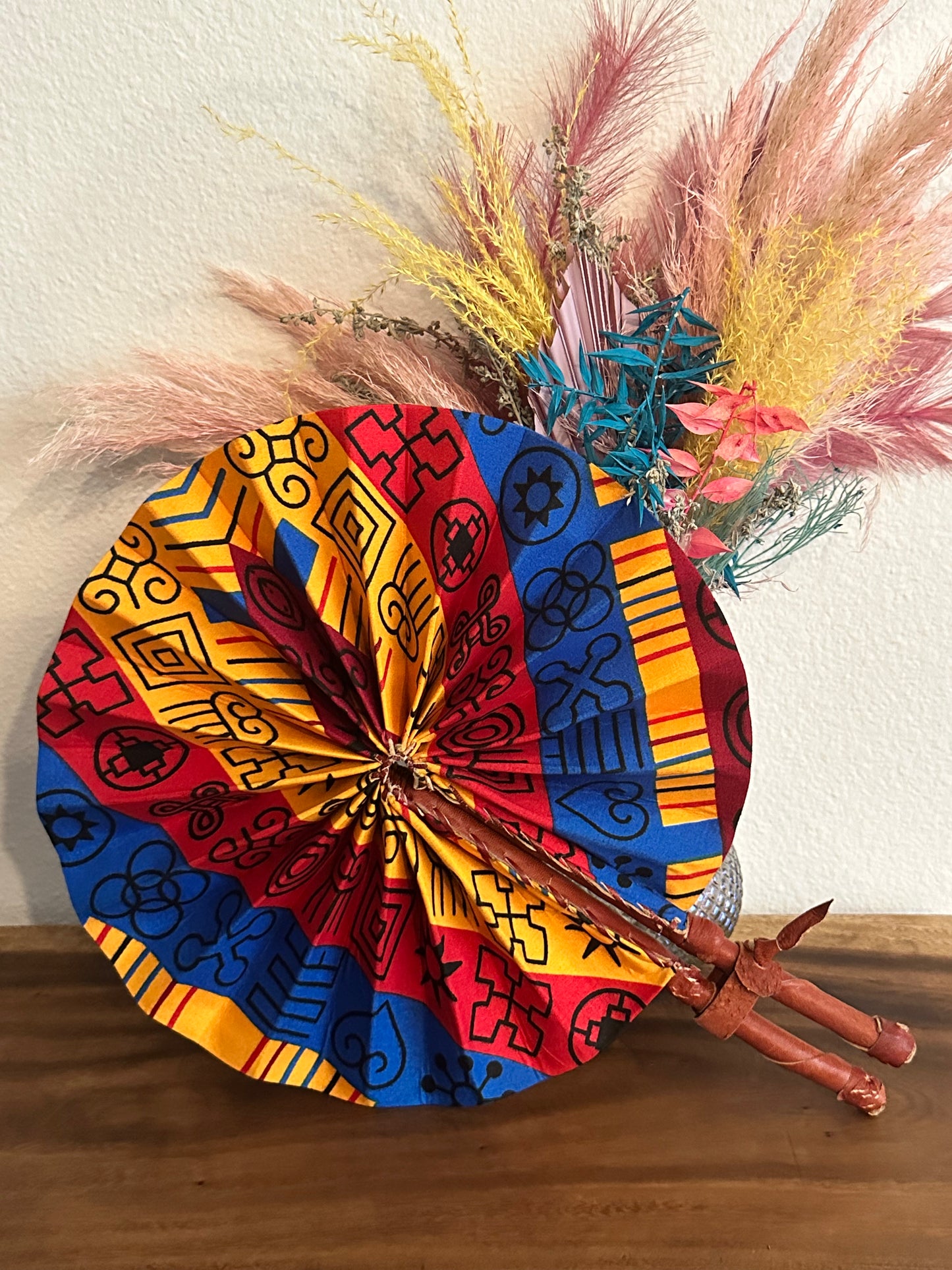 Blue Red Yellow Ankara Folding Fan