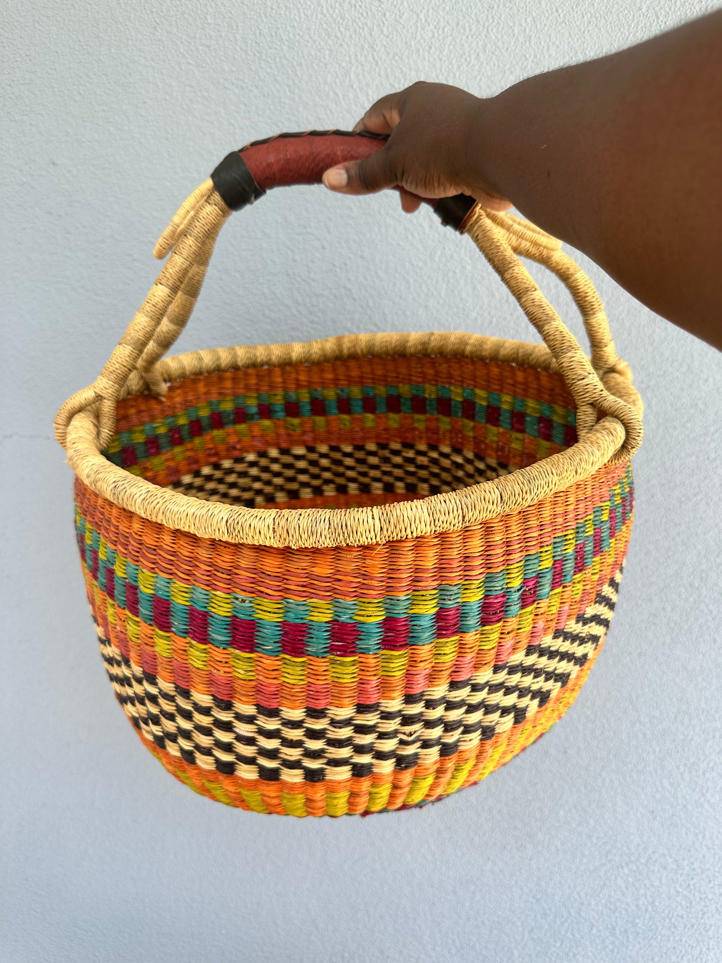 Orange Blue Round Bolga Basket