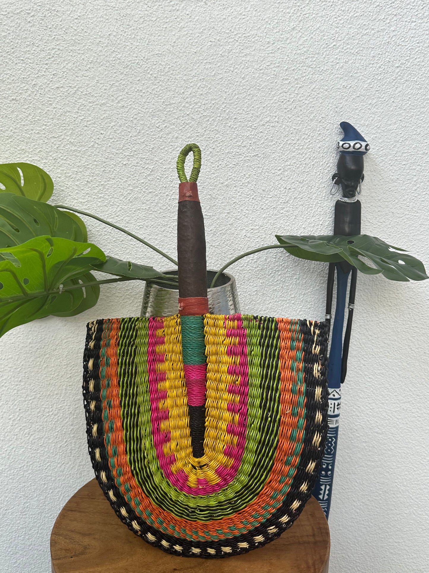 Yellow Pink Green Woven Fan