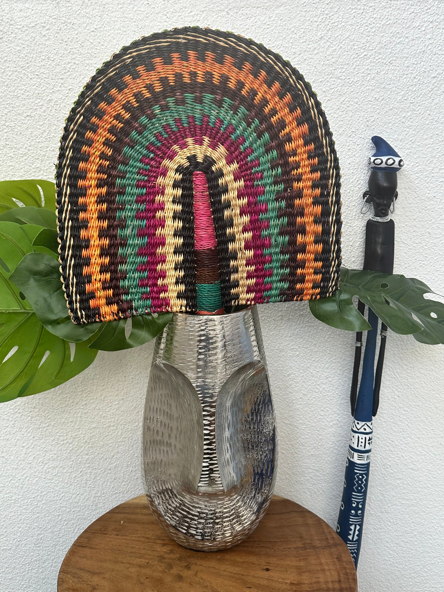 Turquoise Brown Fuchsia Woven Fan