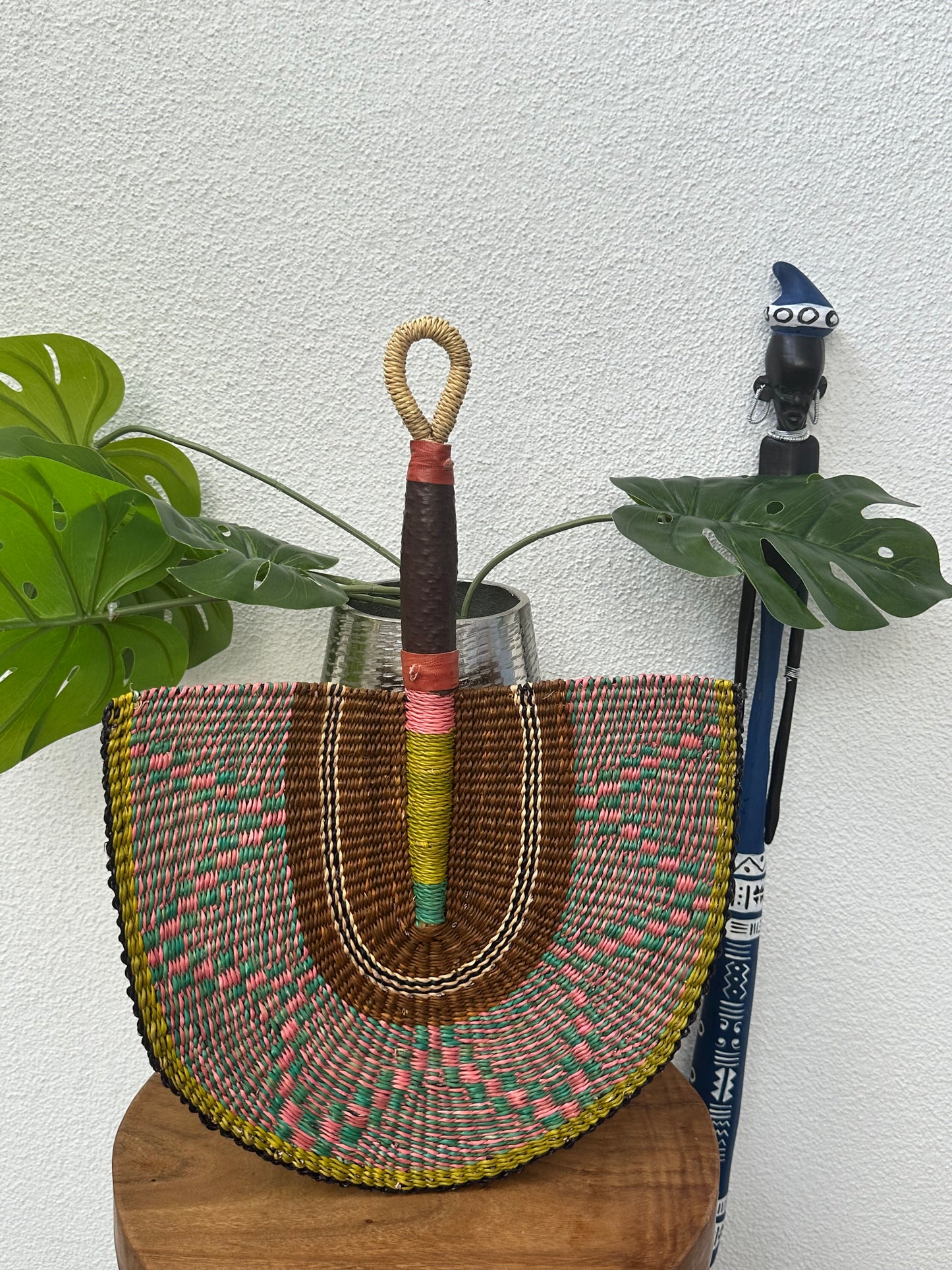 Pink Brown Turquoise Woven Fan