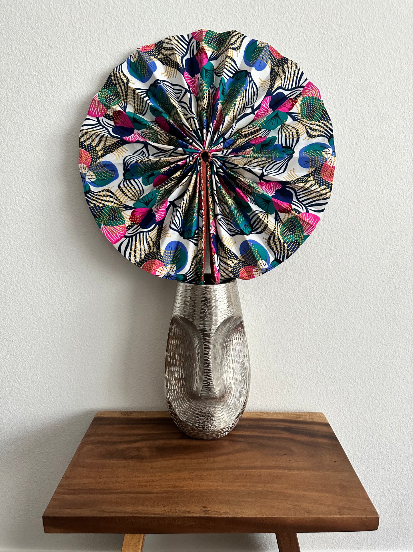 Pink Blue White Jumbo Ankara Folding Fan