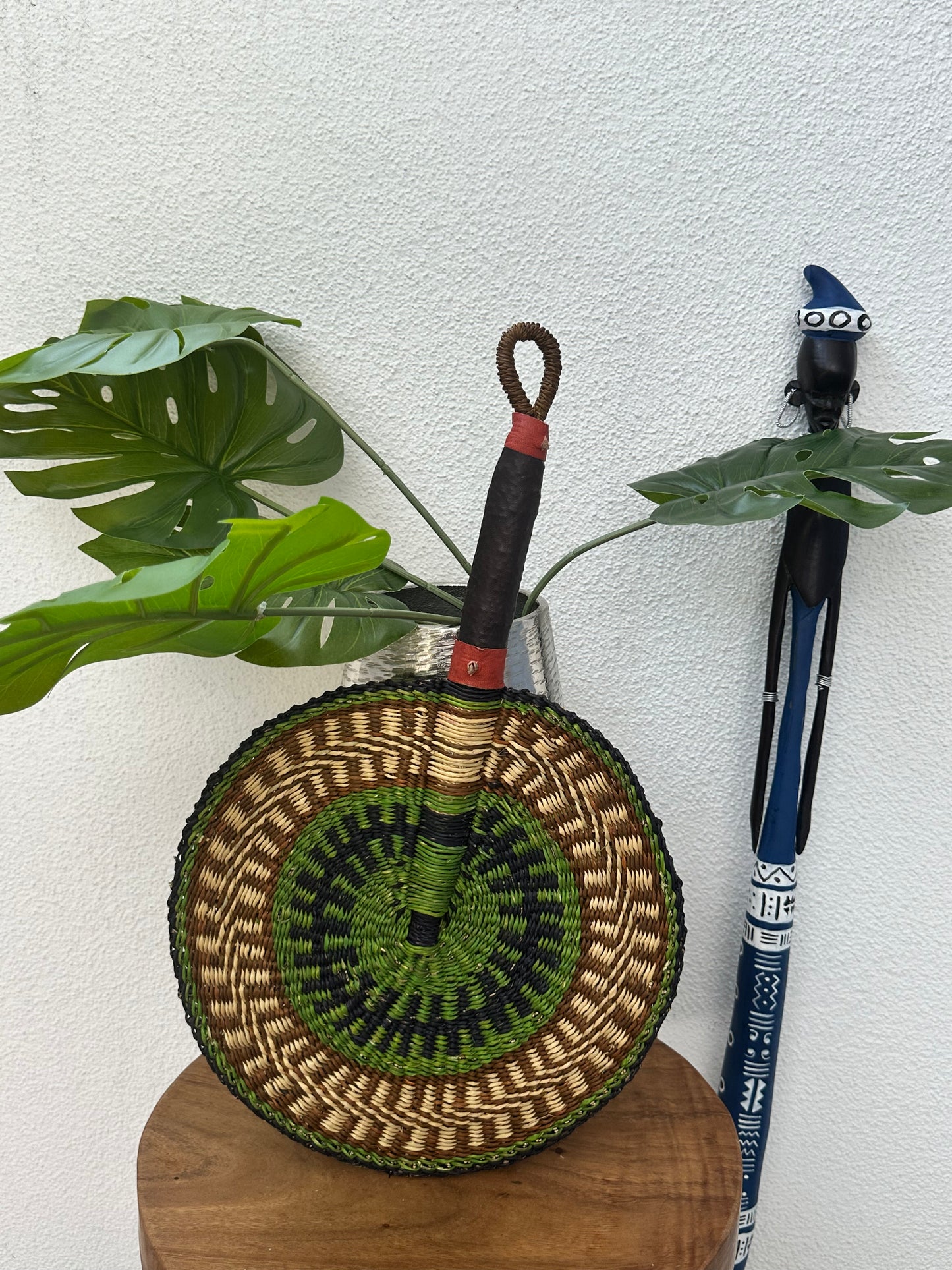 Brown Green Circle Woven Fan