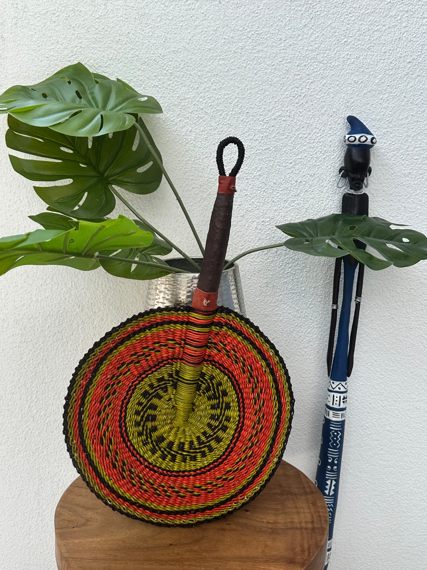 Orange Green Circle Woven Fan