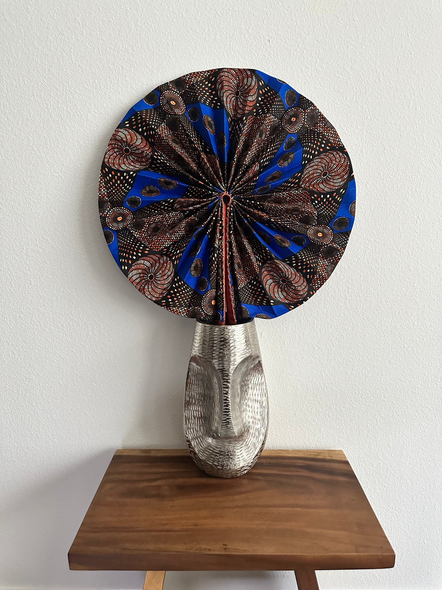Blue Orange Jumbo Ankara Folding Fan