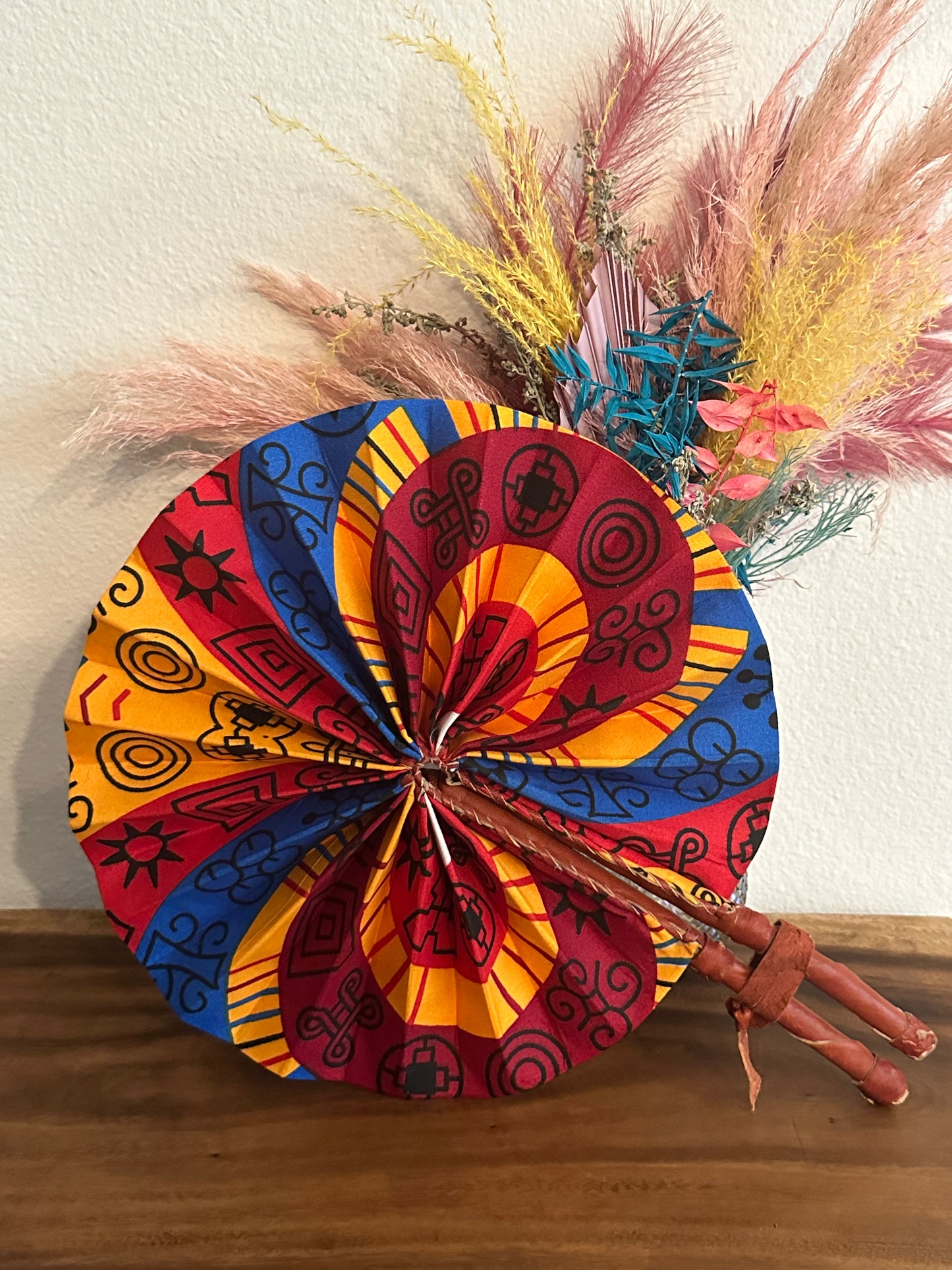 Blue Red Yellow Ankara Folding Fan