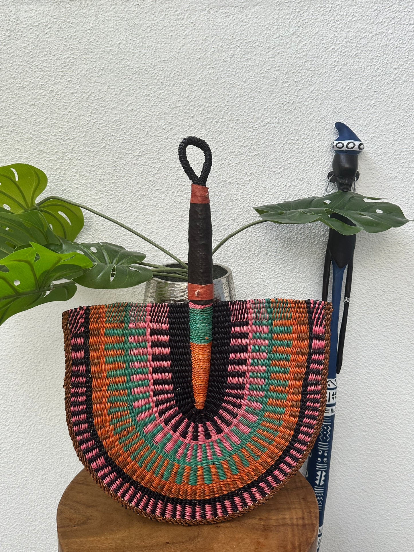 Navy Orange Teal Pink Woven Fan
