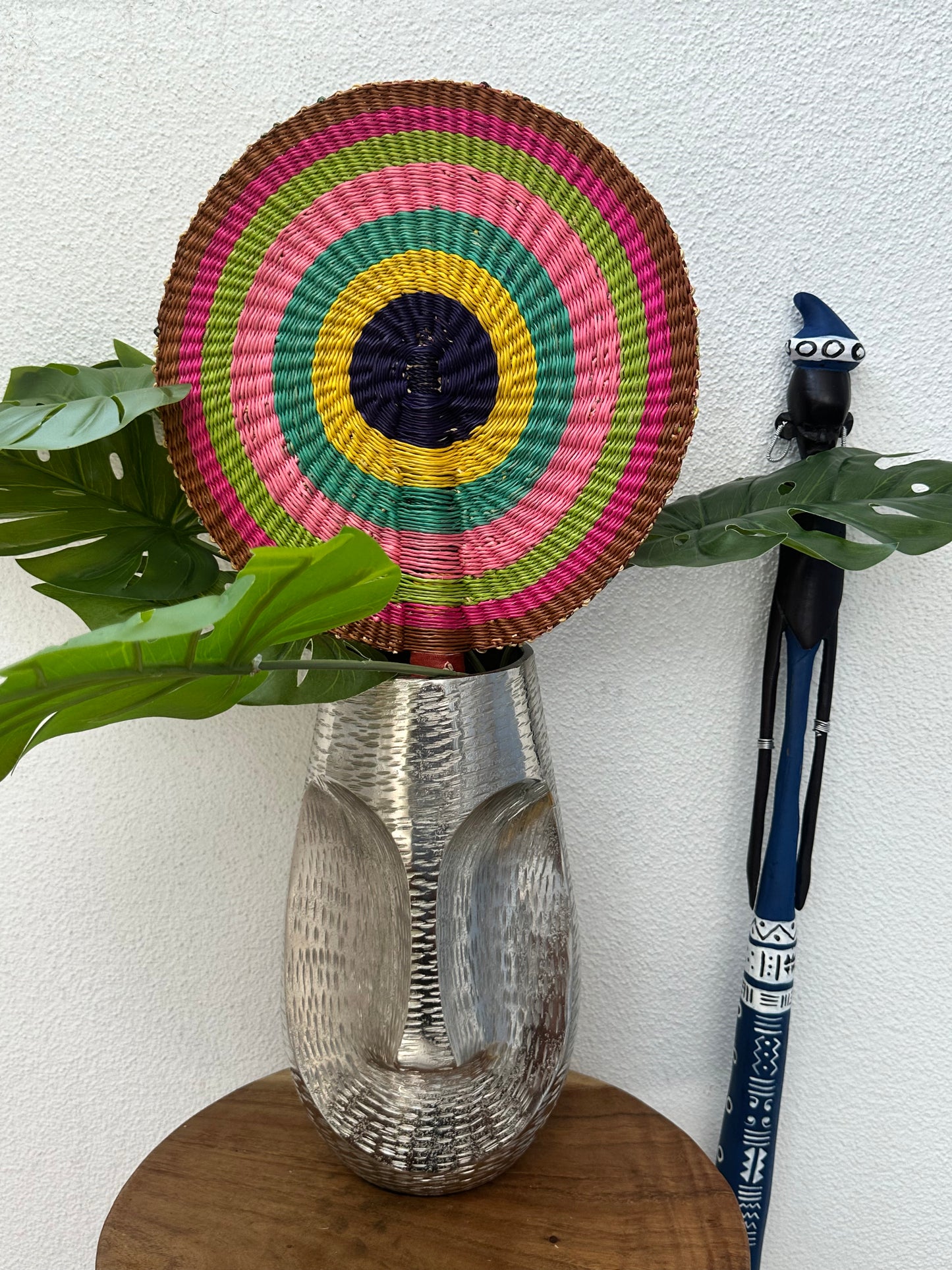 Brown Pink Circle Woven Fan