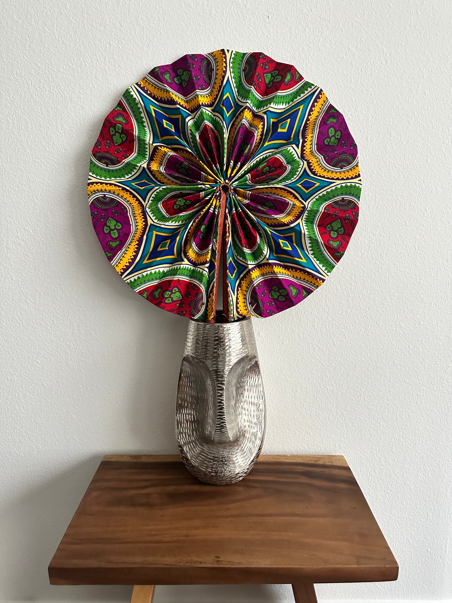 Turquoise Purple Green Jumbo Ankara Folding Fan (Double Sided)