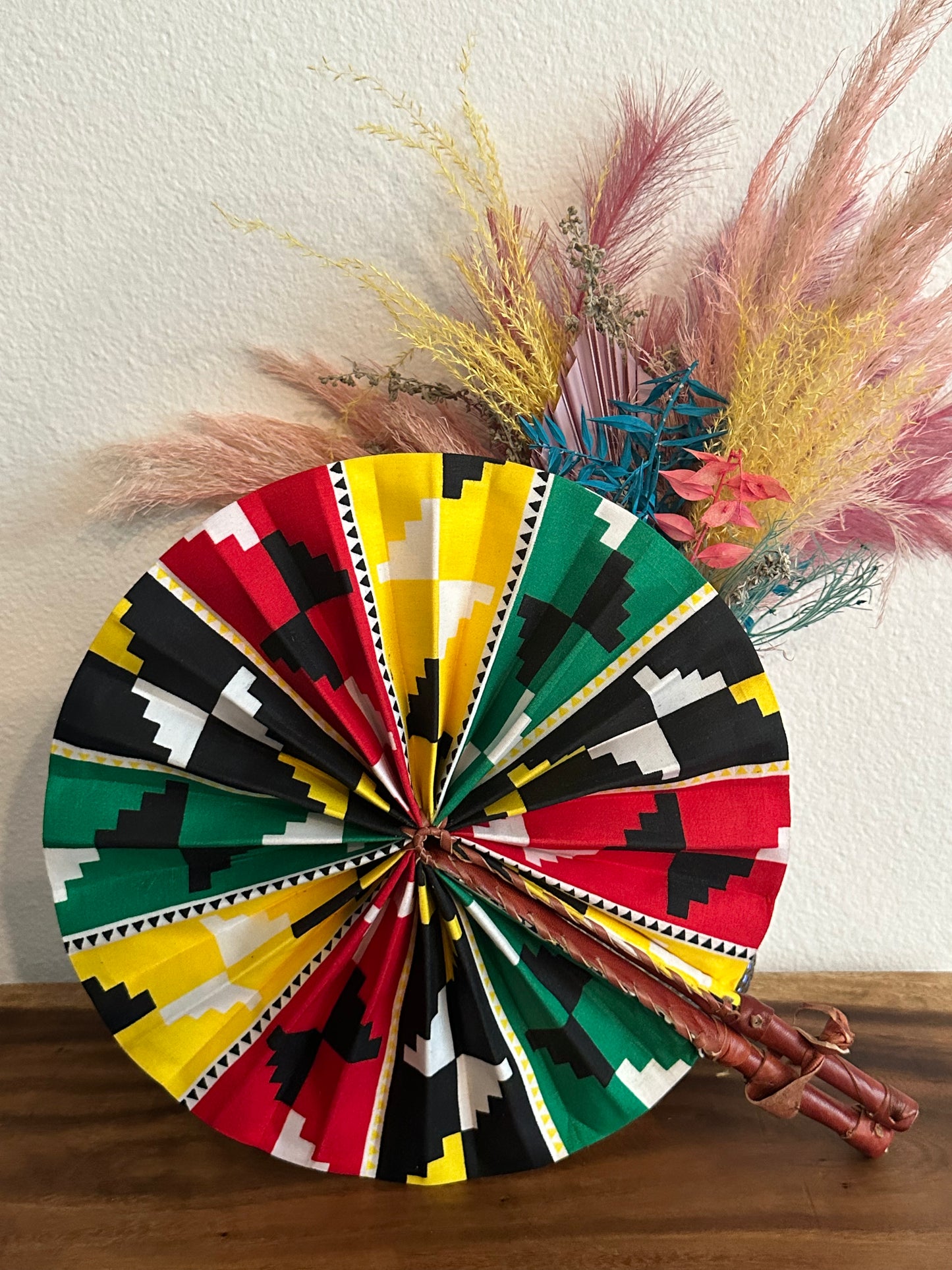 Red Black Green Yellow Ankara Folding Fan