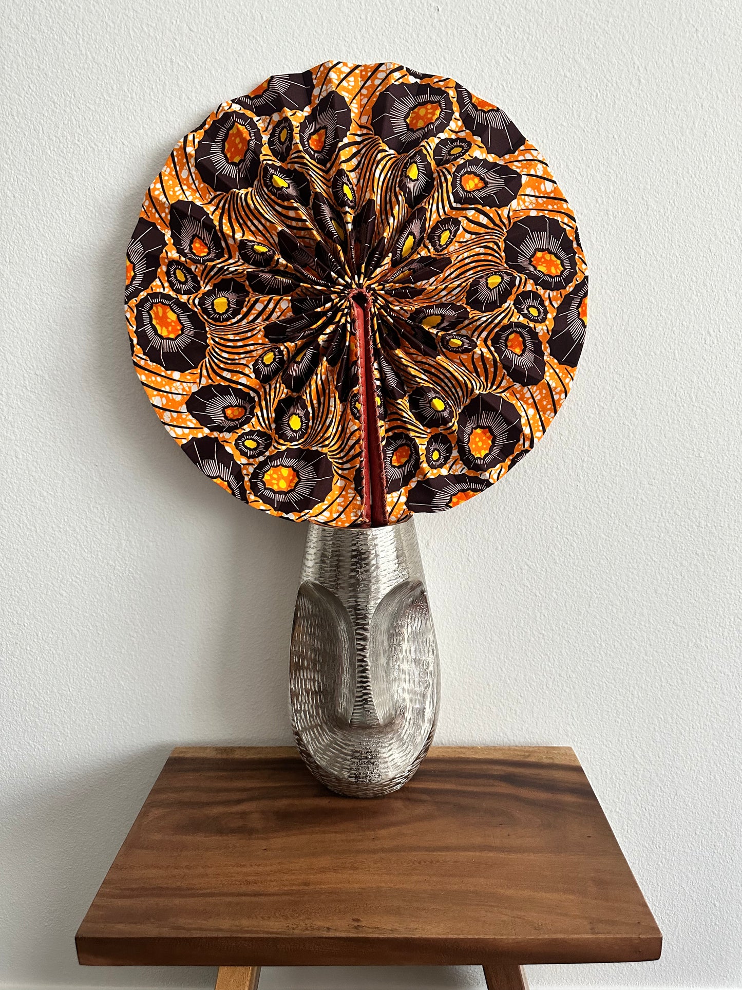 Orange Brown Jumbo Ankara Folding Fan