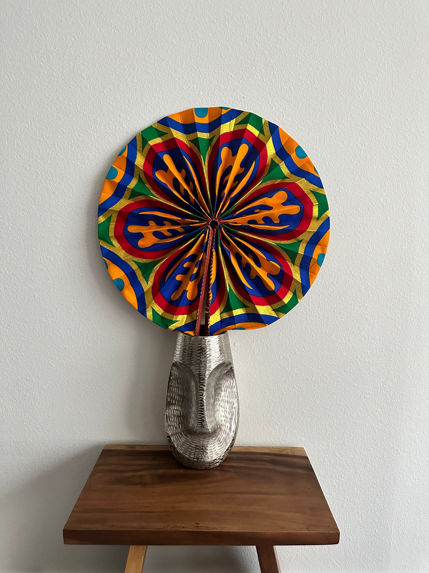 Gye Nyame Kente Jumbo Ankara Folding Fan (Double Sided)