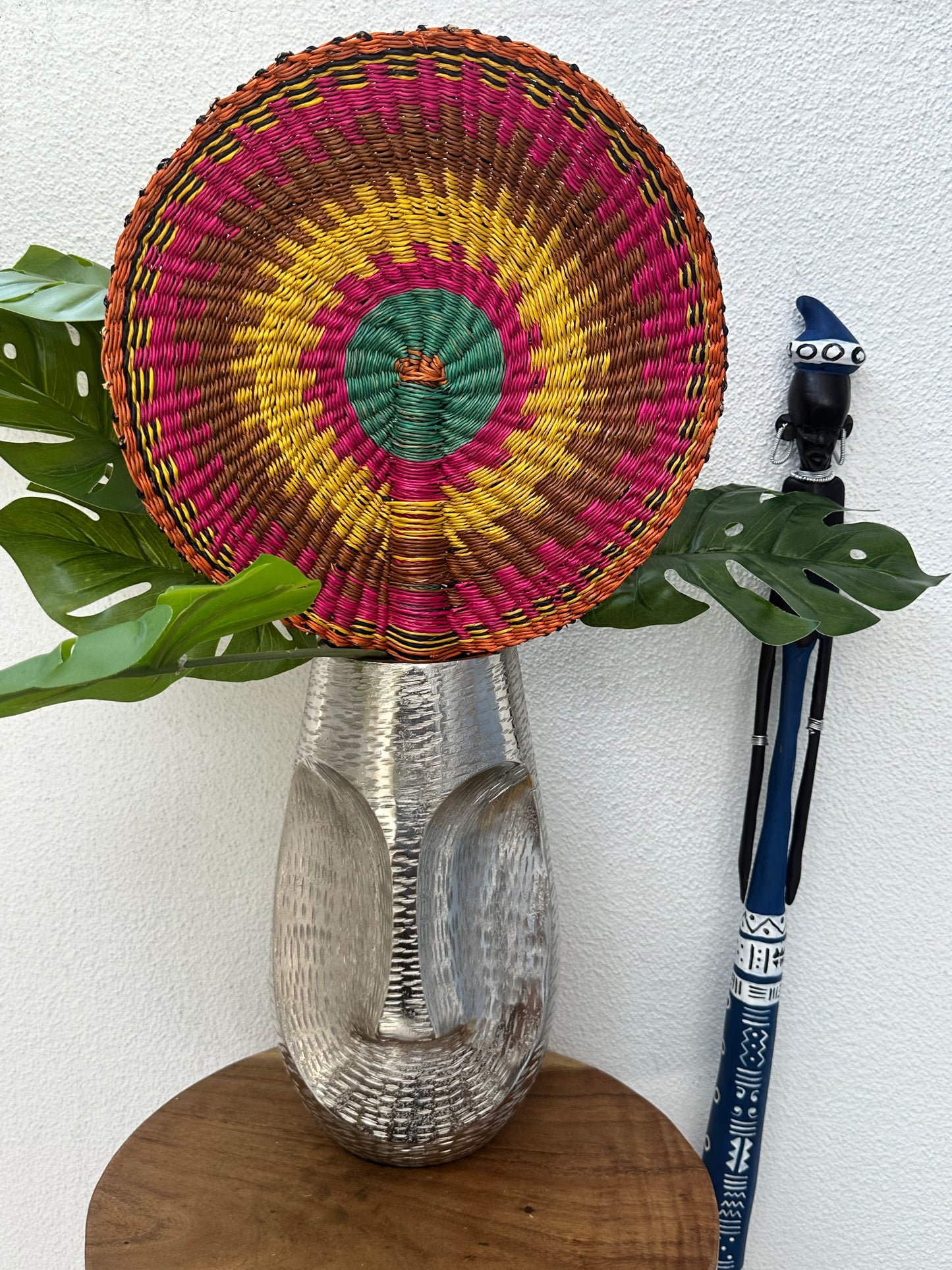 Yellow Pink Circle Woven Fan