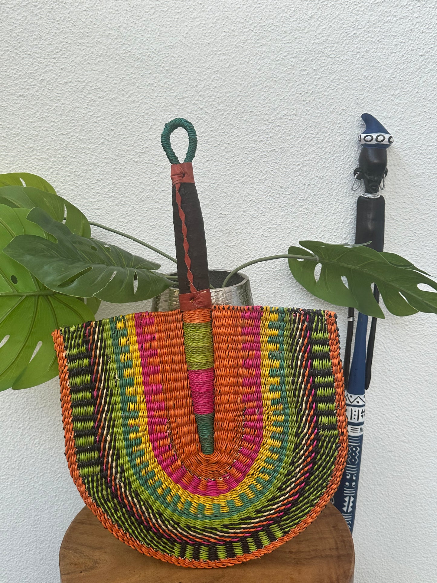 Green Colorful Woven Fan