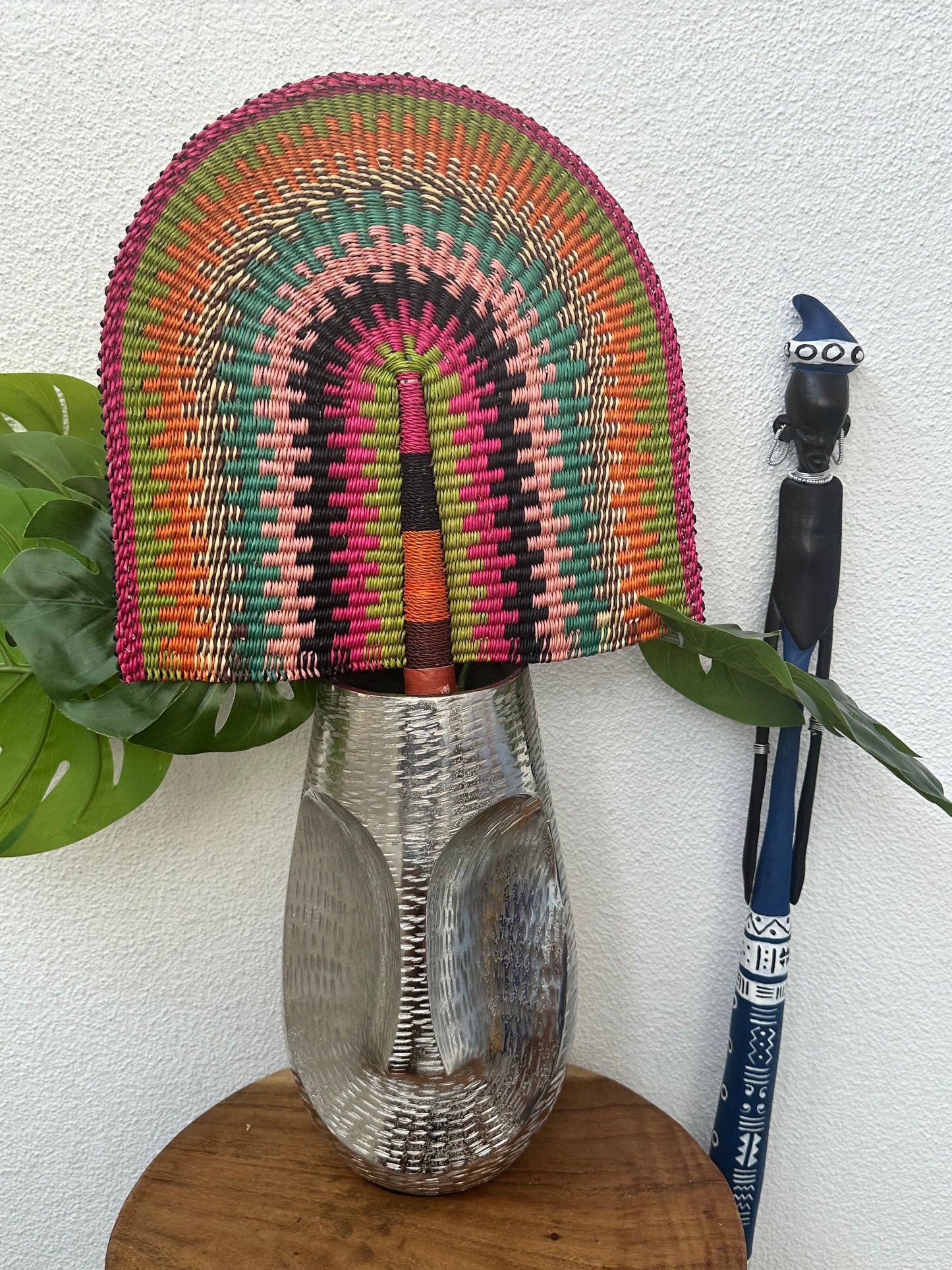 Pink Multi Colorful Woven Fan