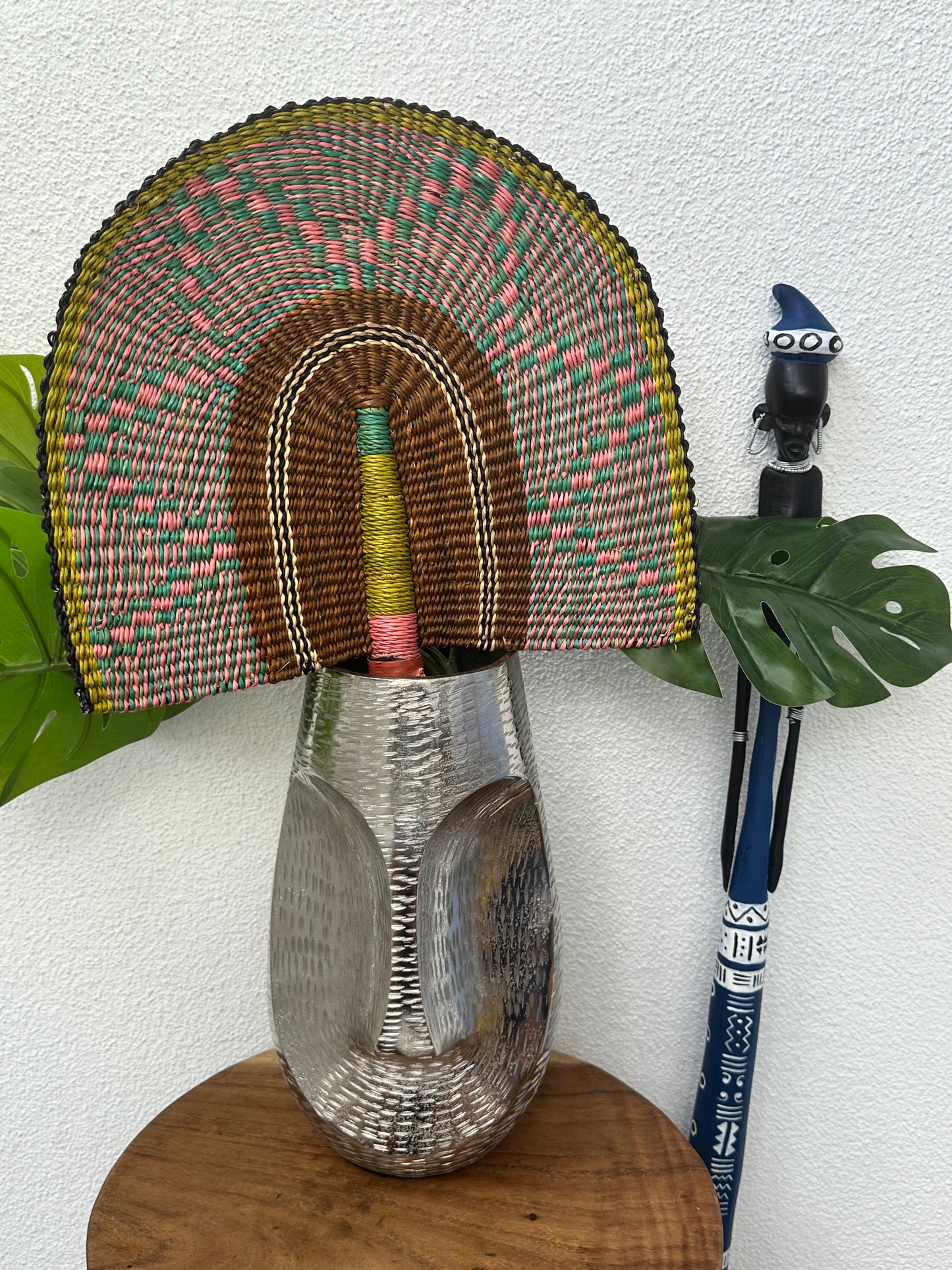 Pink Brown Turquoise Woven Fan