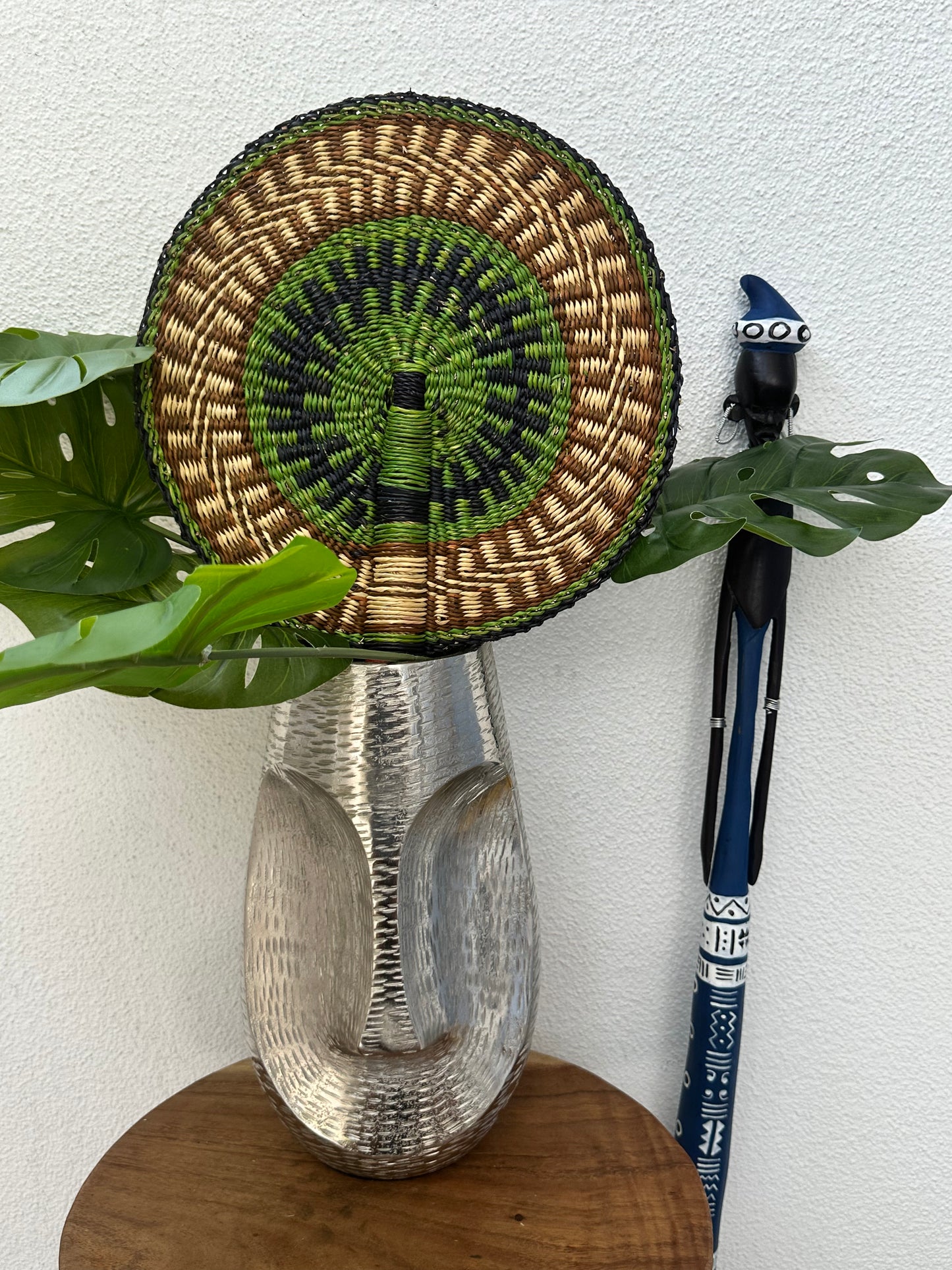 Brown Green Circle Woven Fan