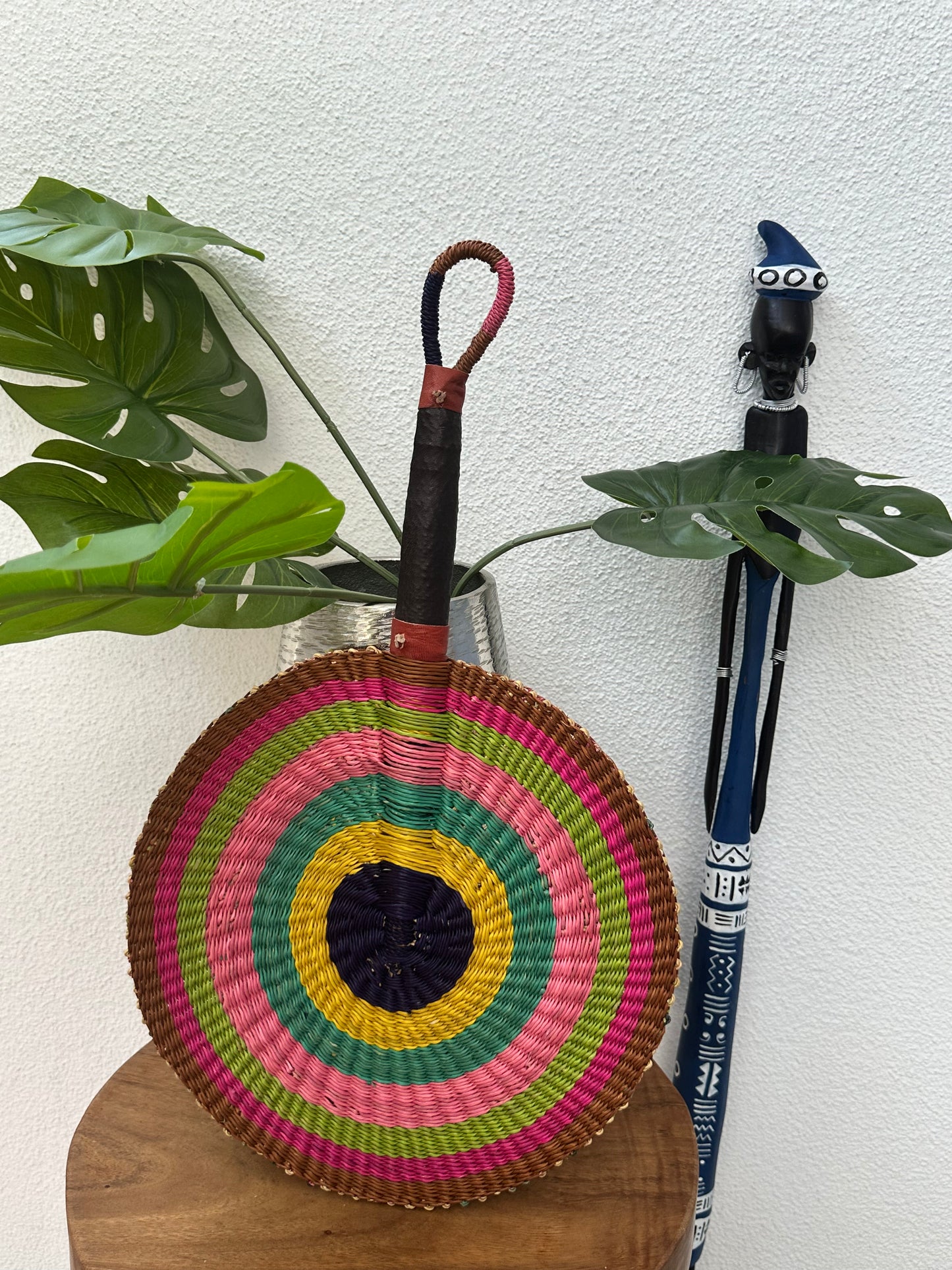 Brown Pink Circle Woven Fan