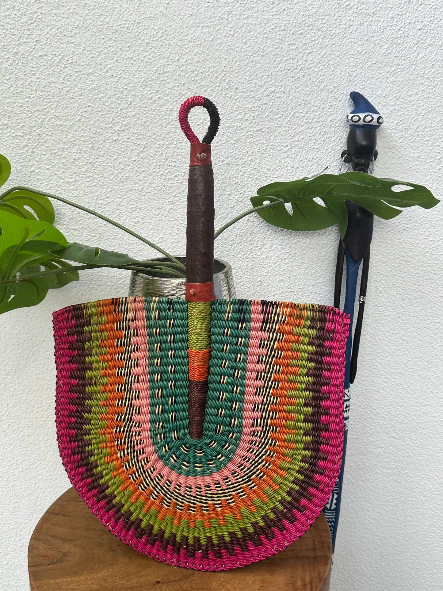 Pink Brown Green Woven Fan