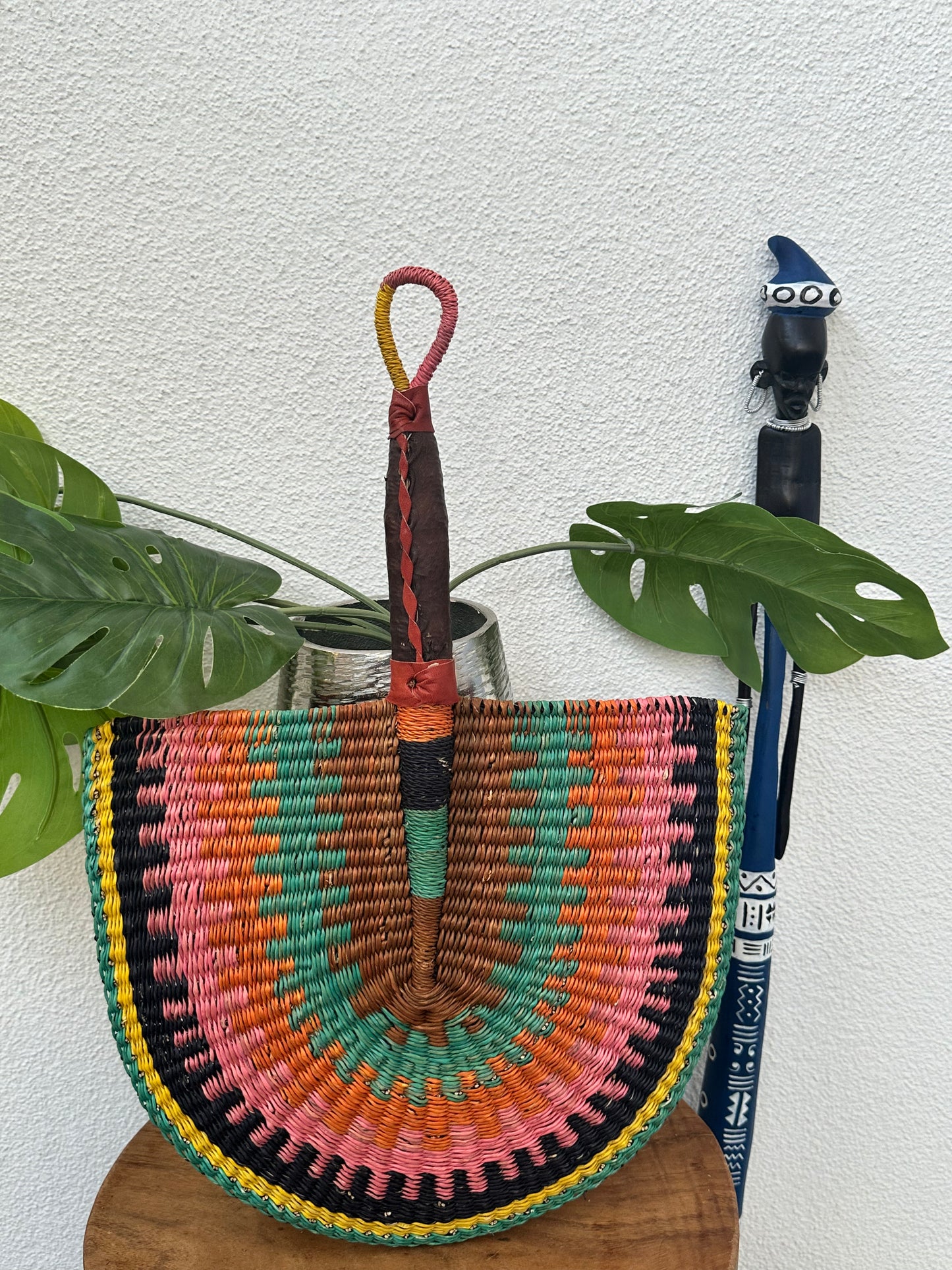 Orange Teal Brown Woven Fan