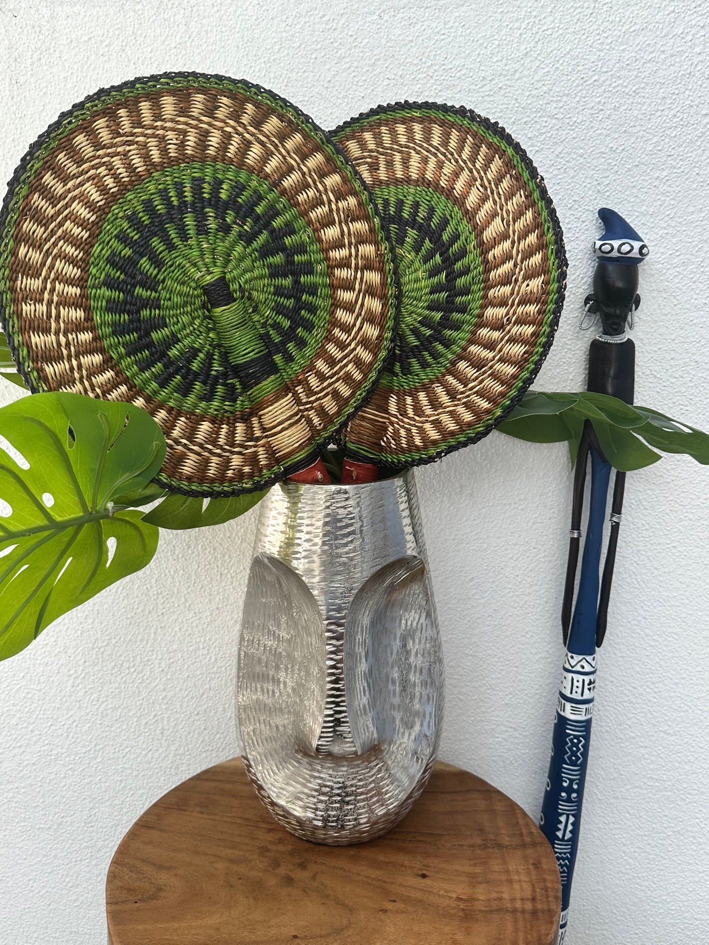 Brown Green Circle Woven Fan